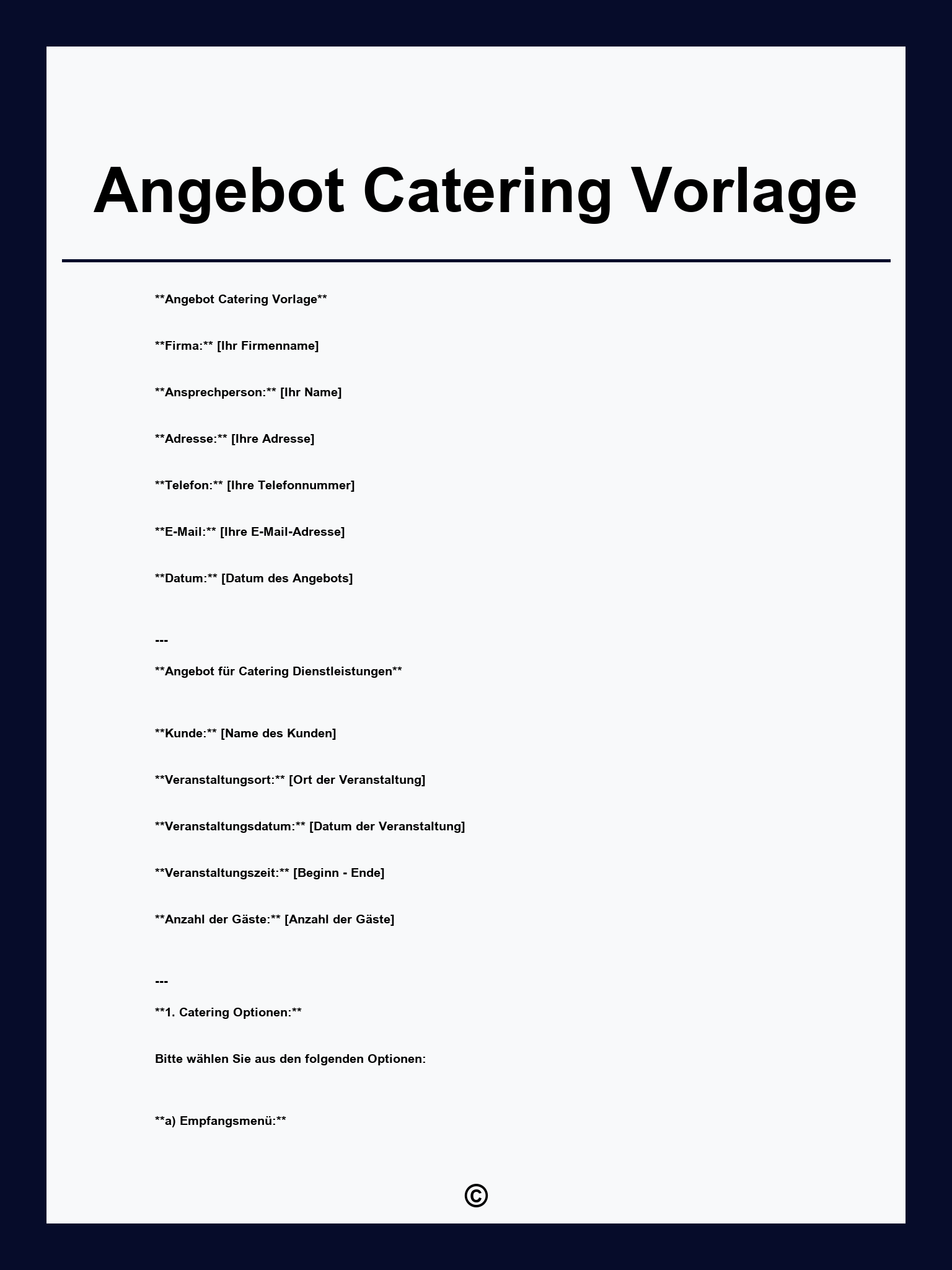 Angebot Catering Vorlage