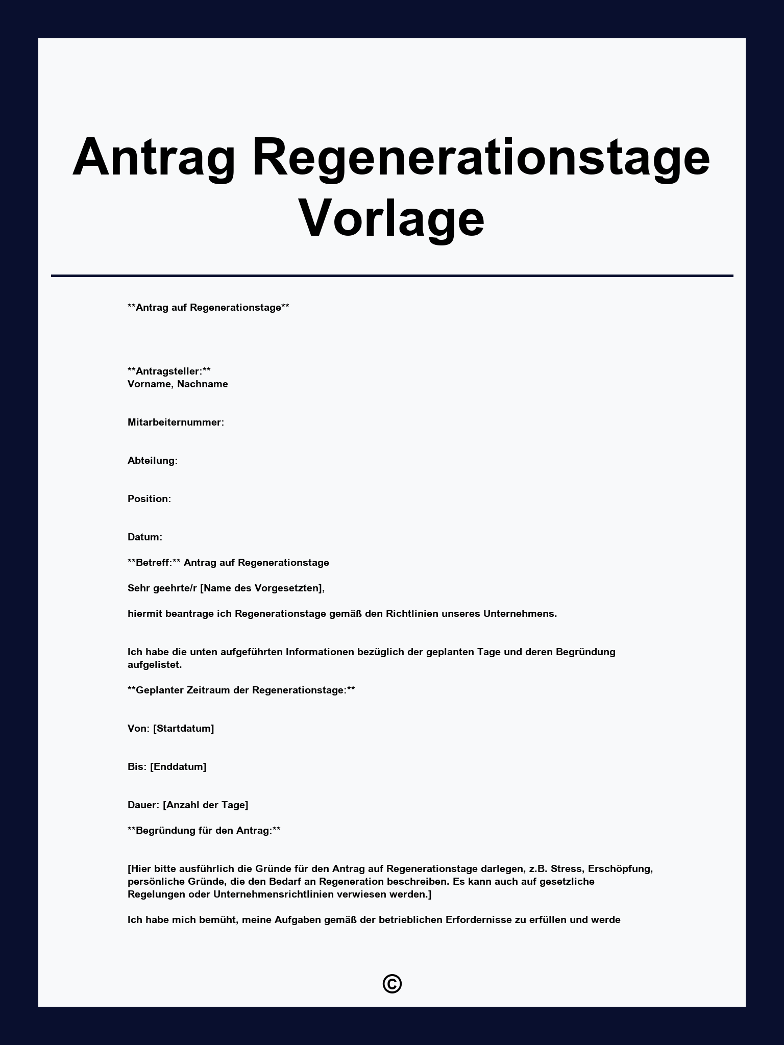 Antrag Regenerationstage Vorlage