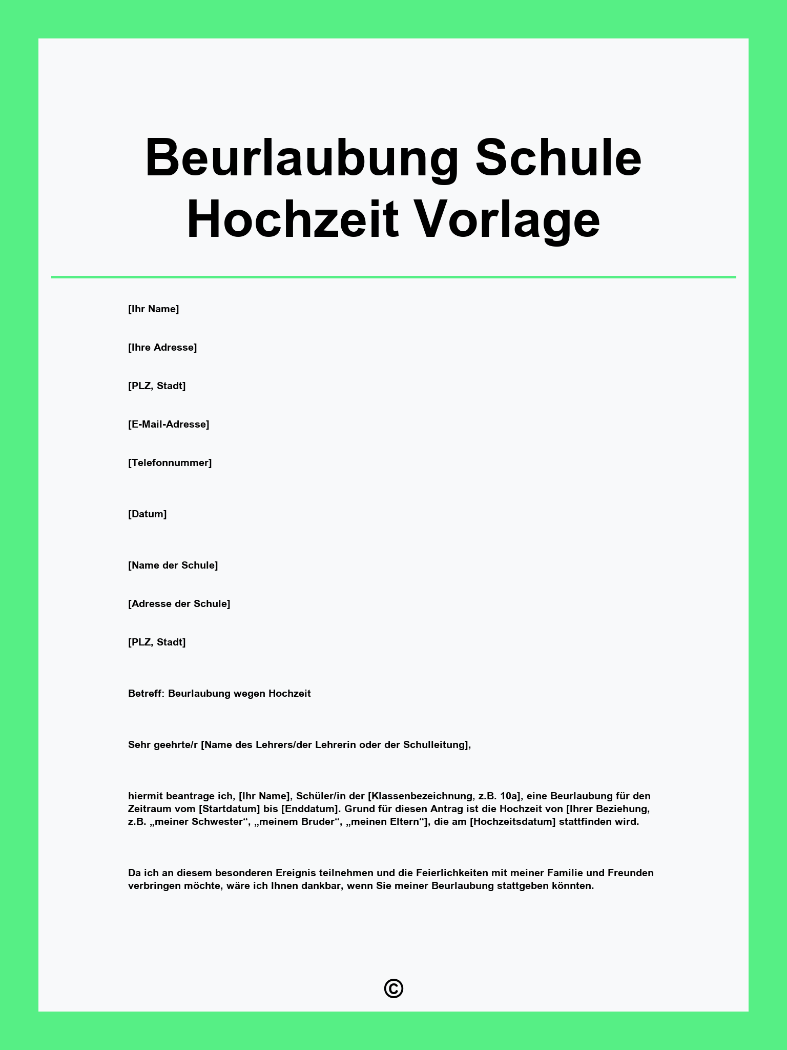 Beurlaubung Schule Hochzeit Vorlage