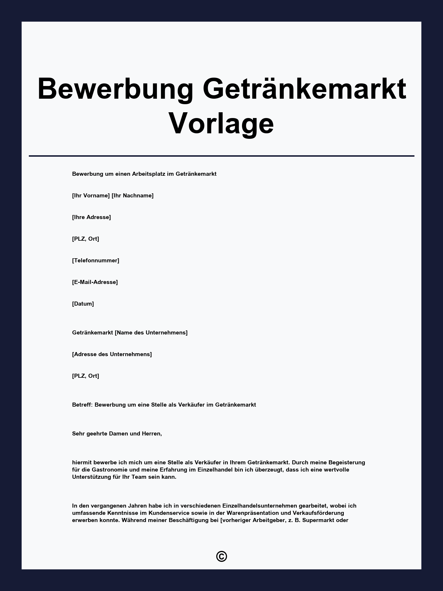 Bewerbung Getränkemarkt Vorlage