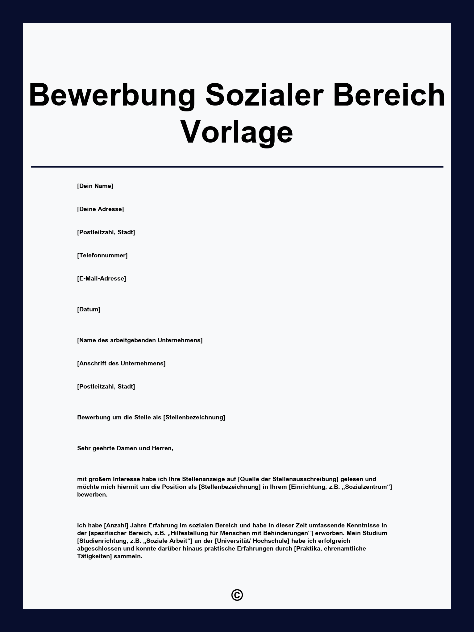 Bewerbung Sozialer Bereich Vorlage