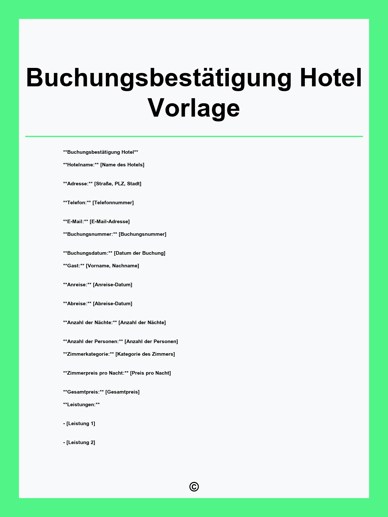 Buchungsbestätigung Hotel Vorlage