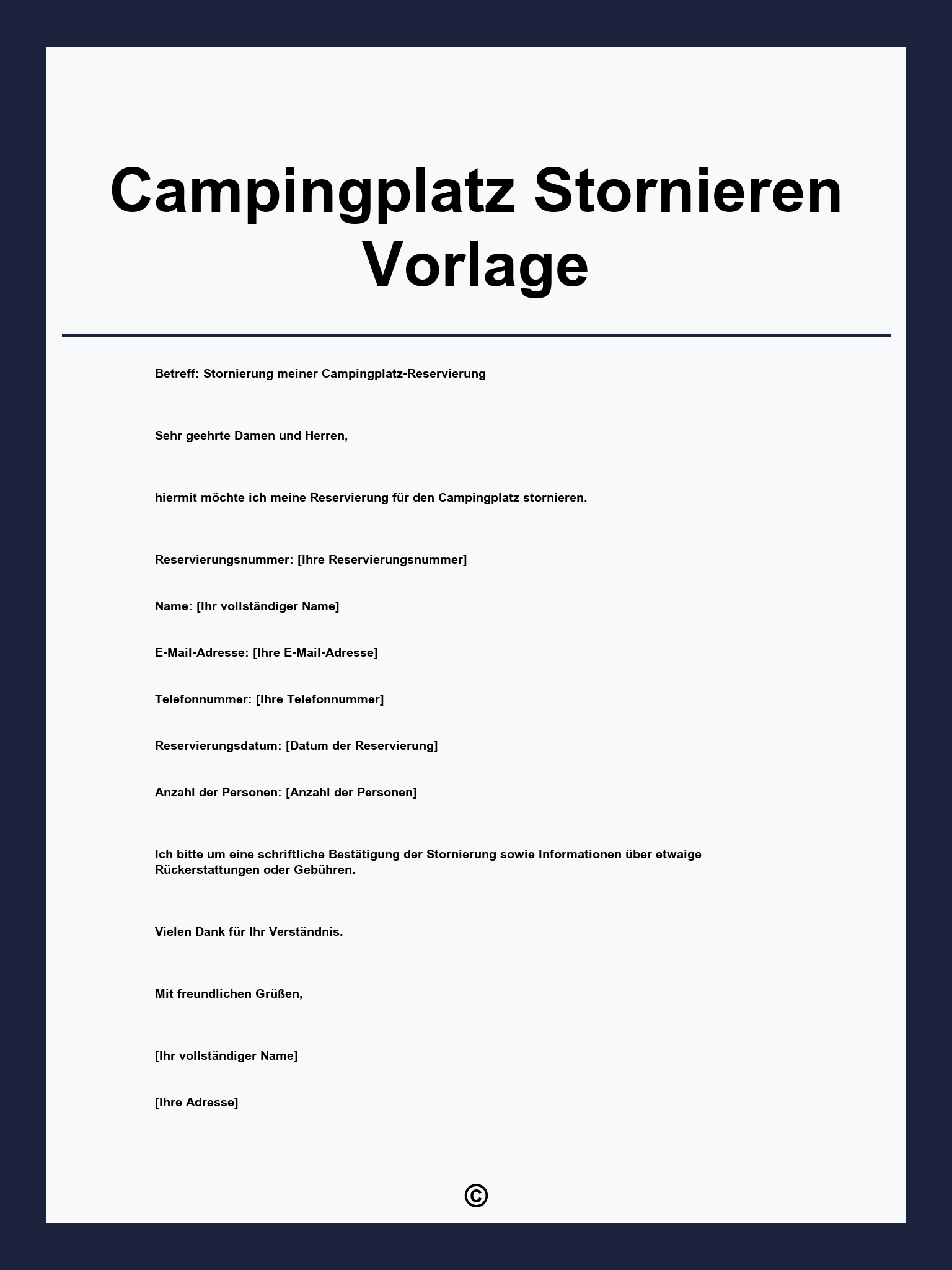 Campingplatz Stornieren Vorlage