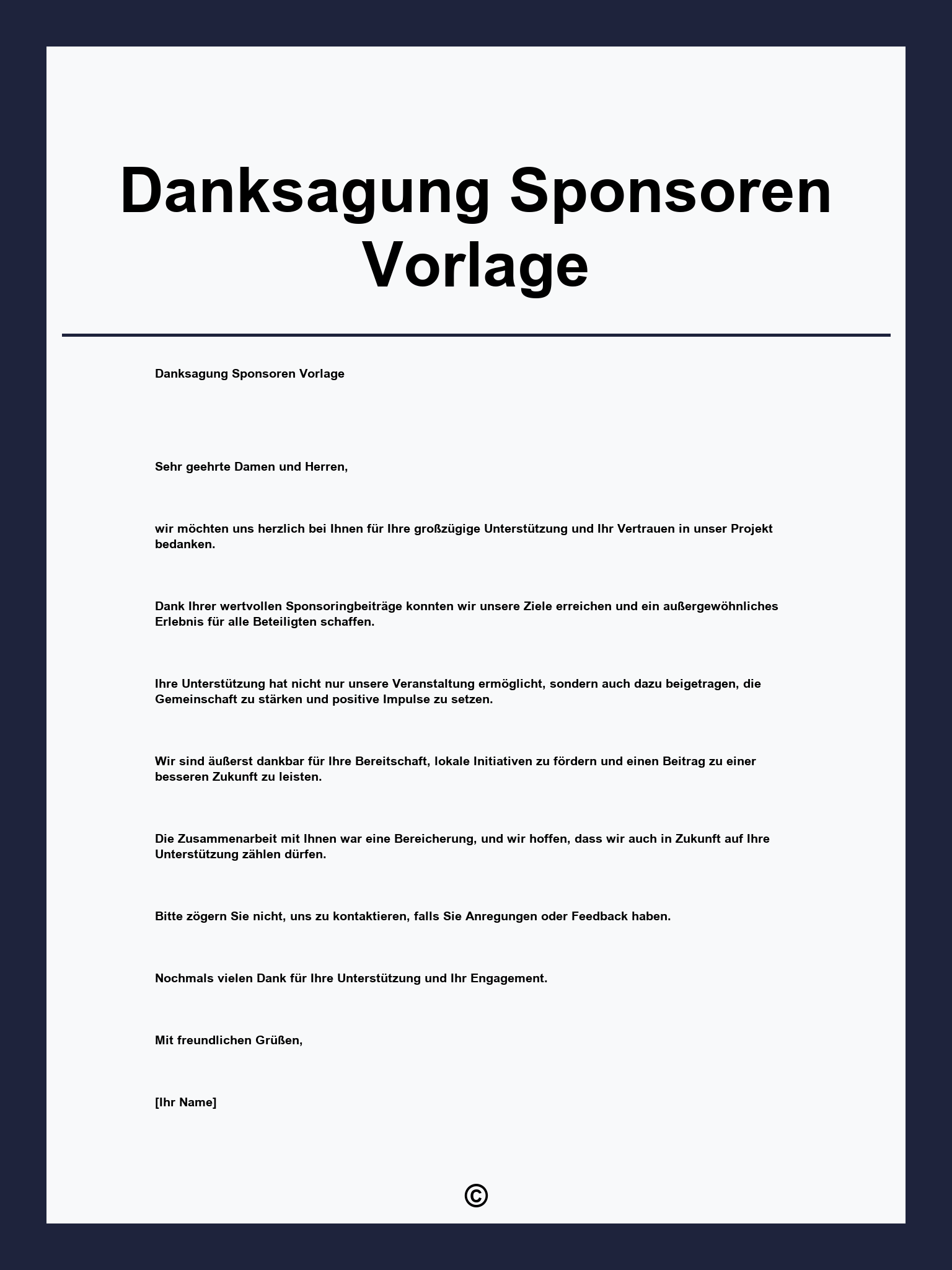 Danksagung Sponsoren Vorlage
