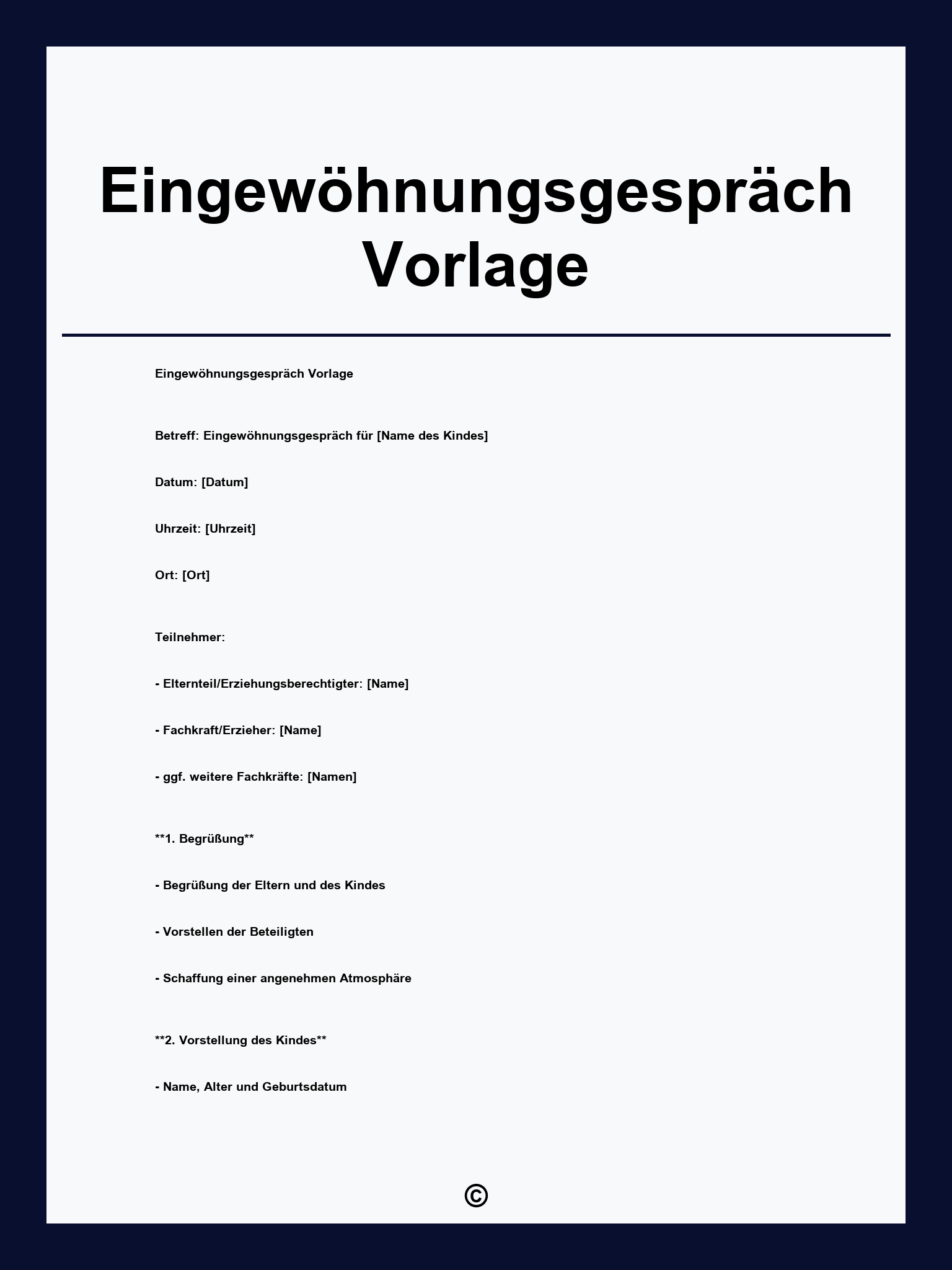 Eingewöhnungsgespräch Vorlage