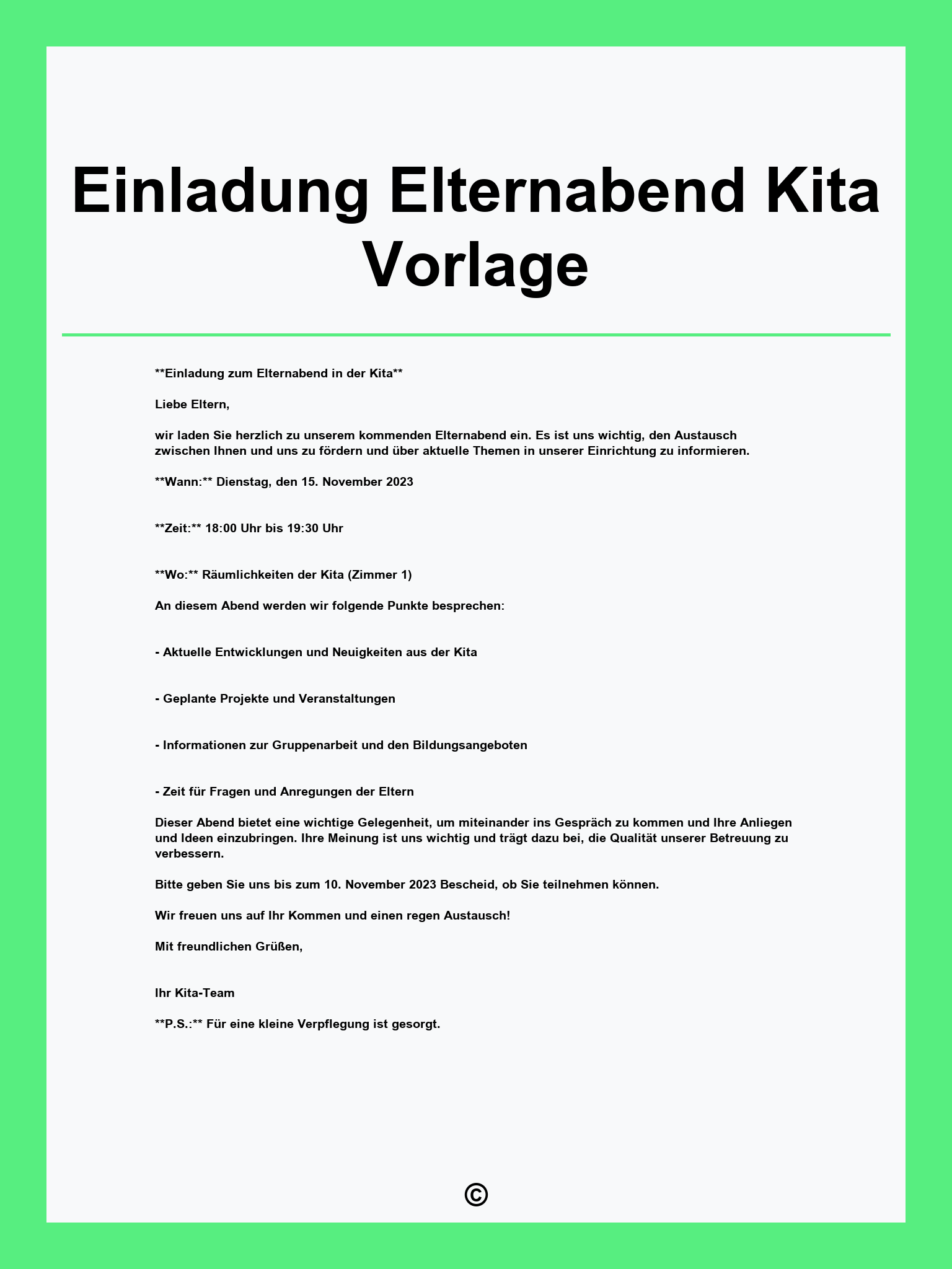 Einladung Elternabend Kita Vorlage