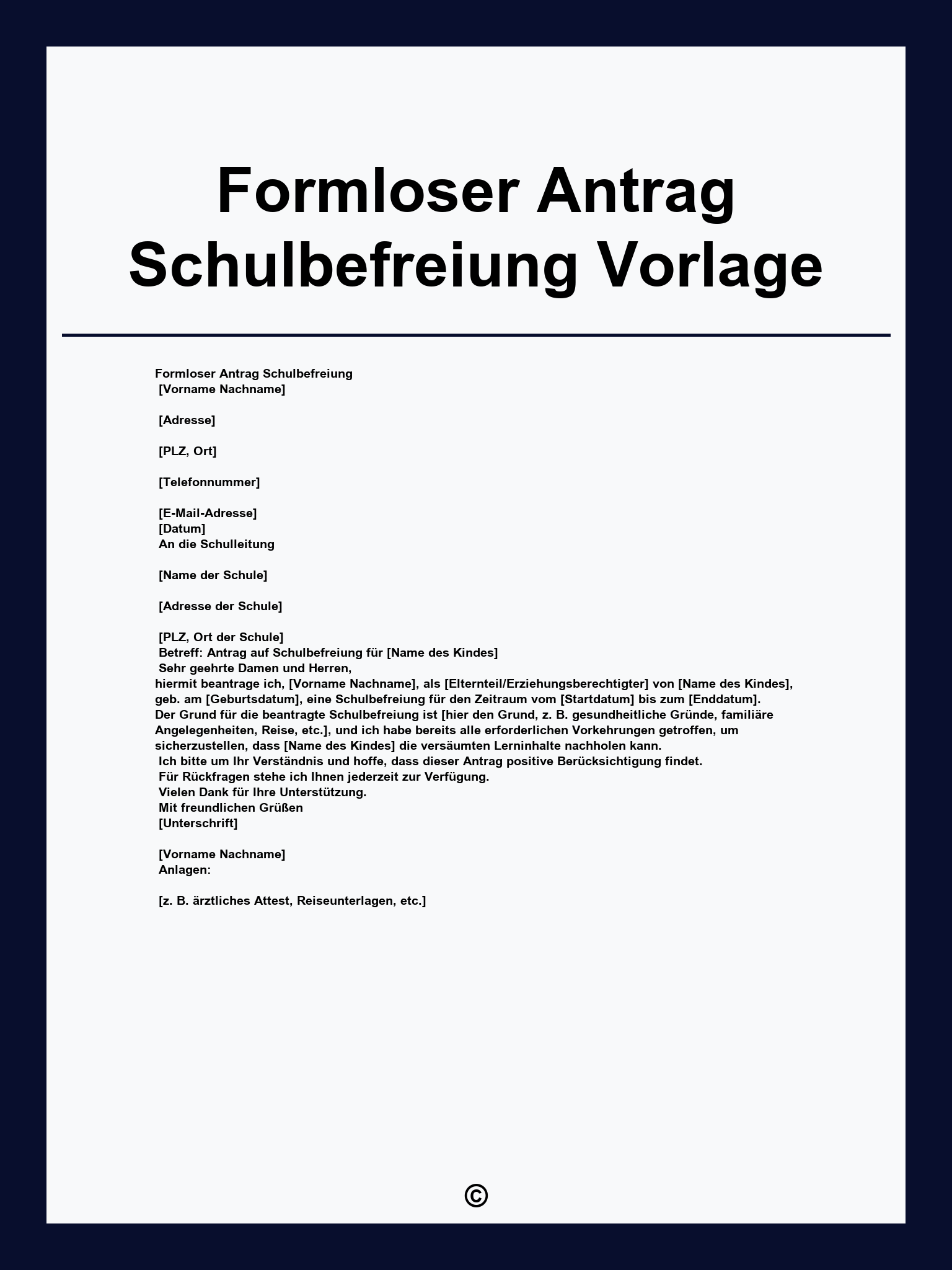 Formloser Antrag Schulbefreiung Vorlage