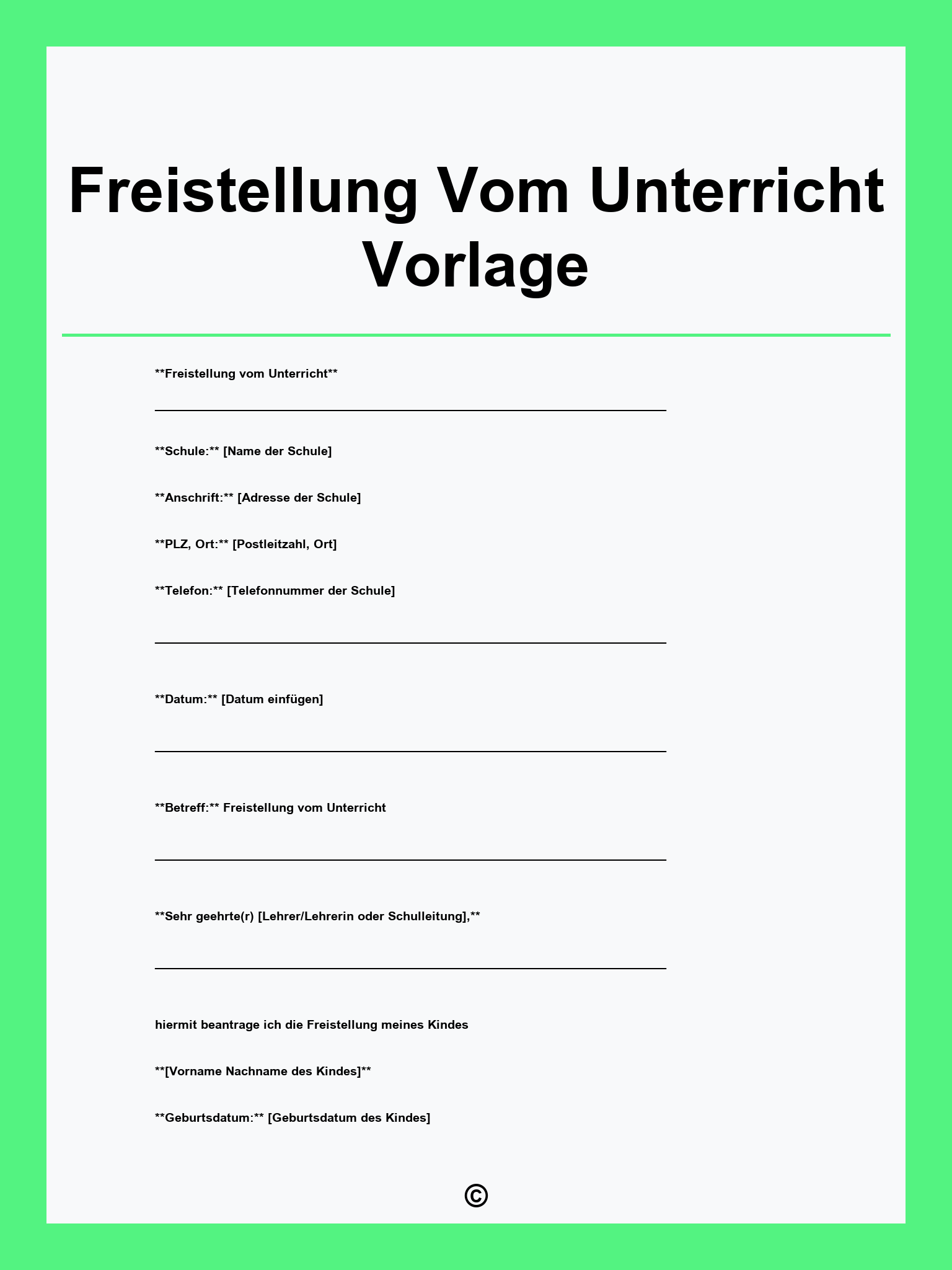 Freistellung Vom Unterricht Vorlage
