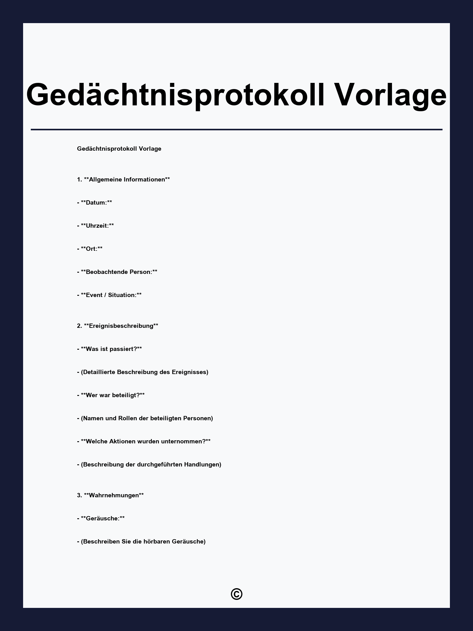 Gedächtnisprotokoll Vorlage
