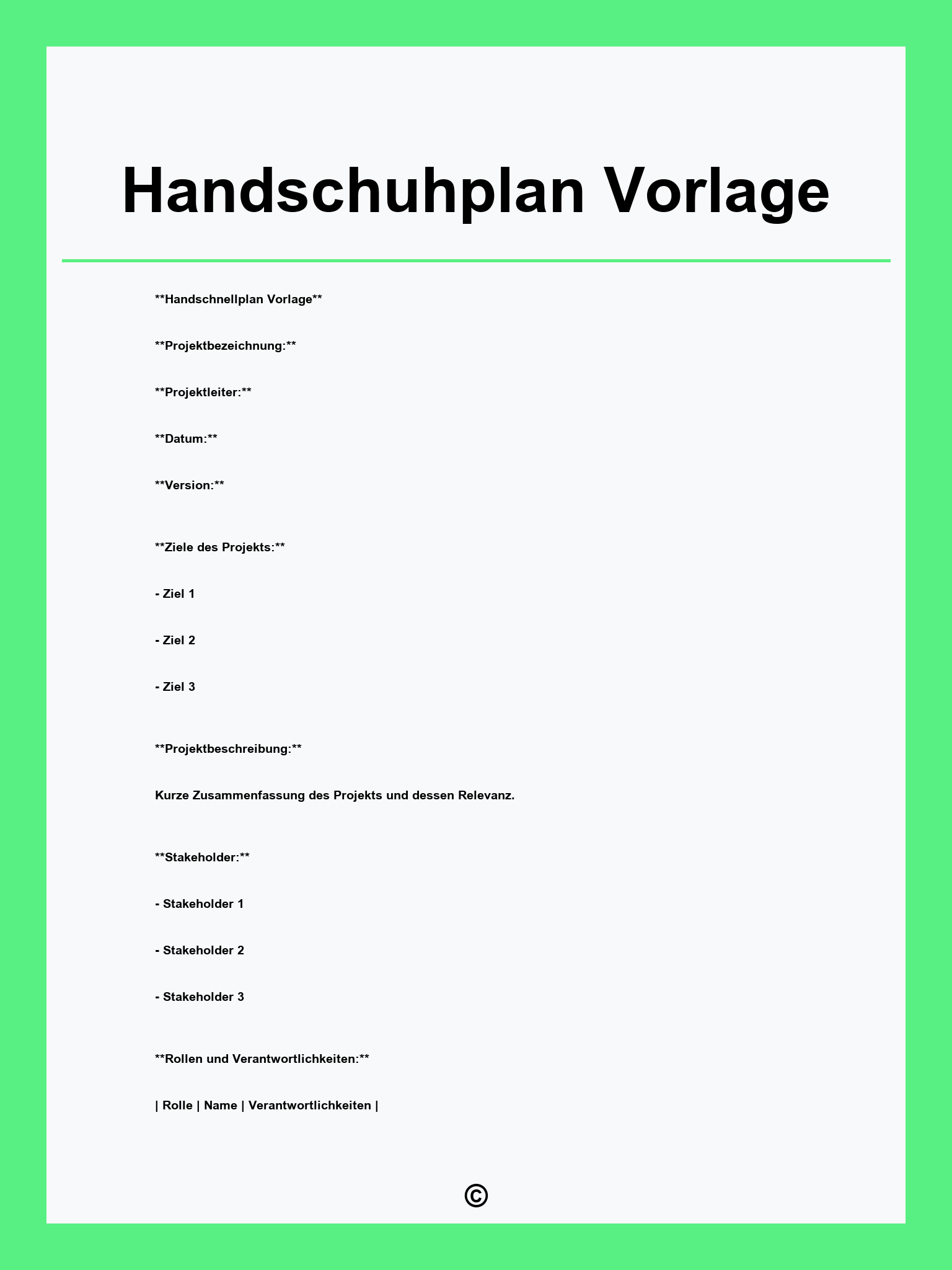 Handschuhplan Vorlage