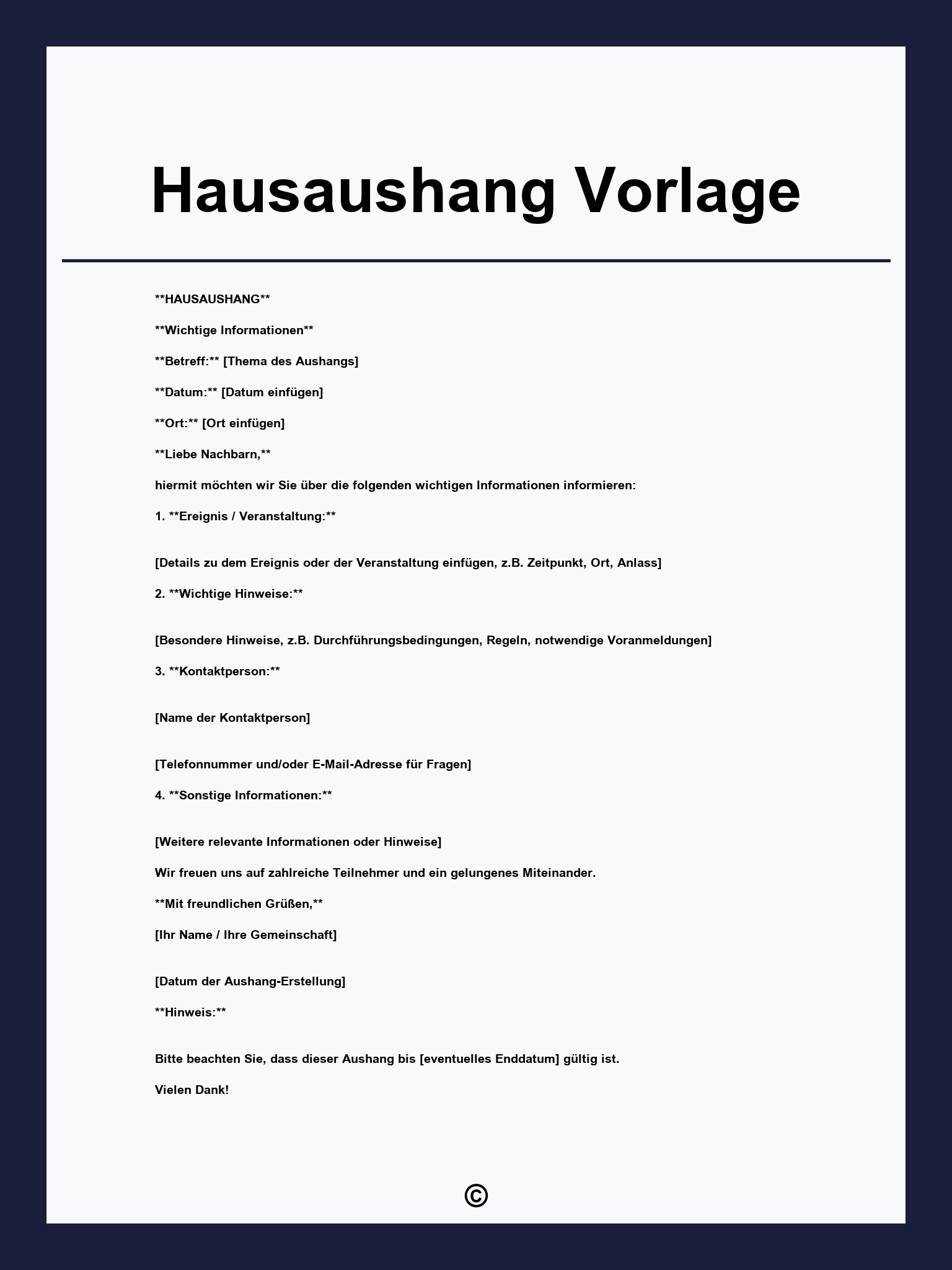 Hausaushang Vorlage