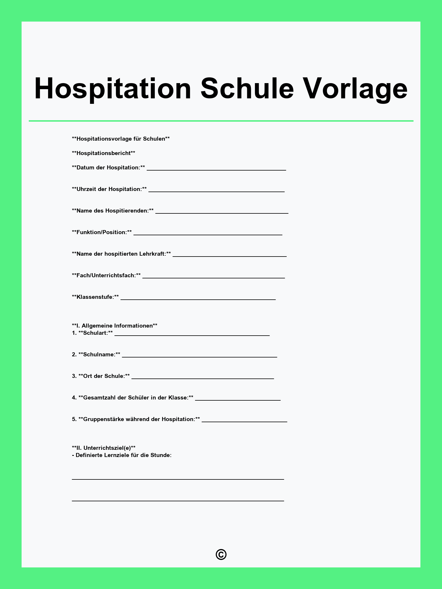 Hospitation Schule Vorlage