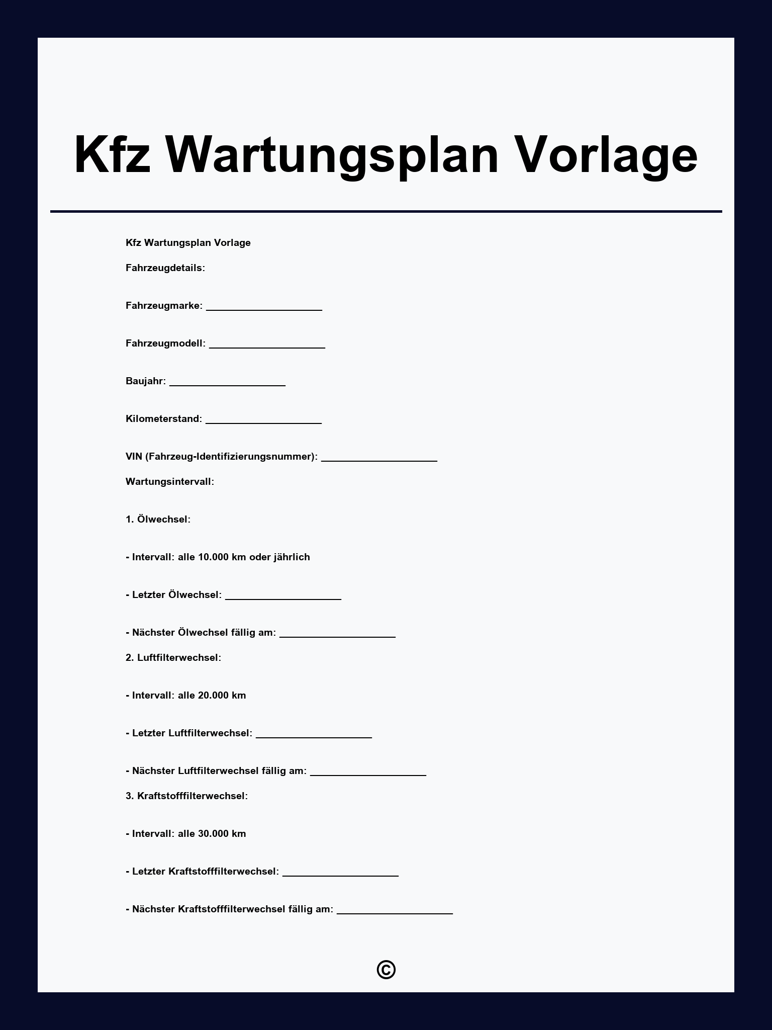 Kfz Wartungsplan Vorlage