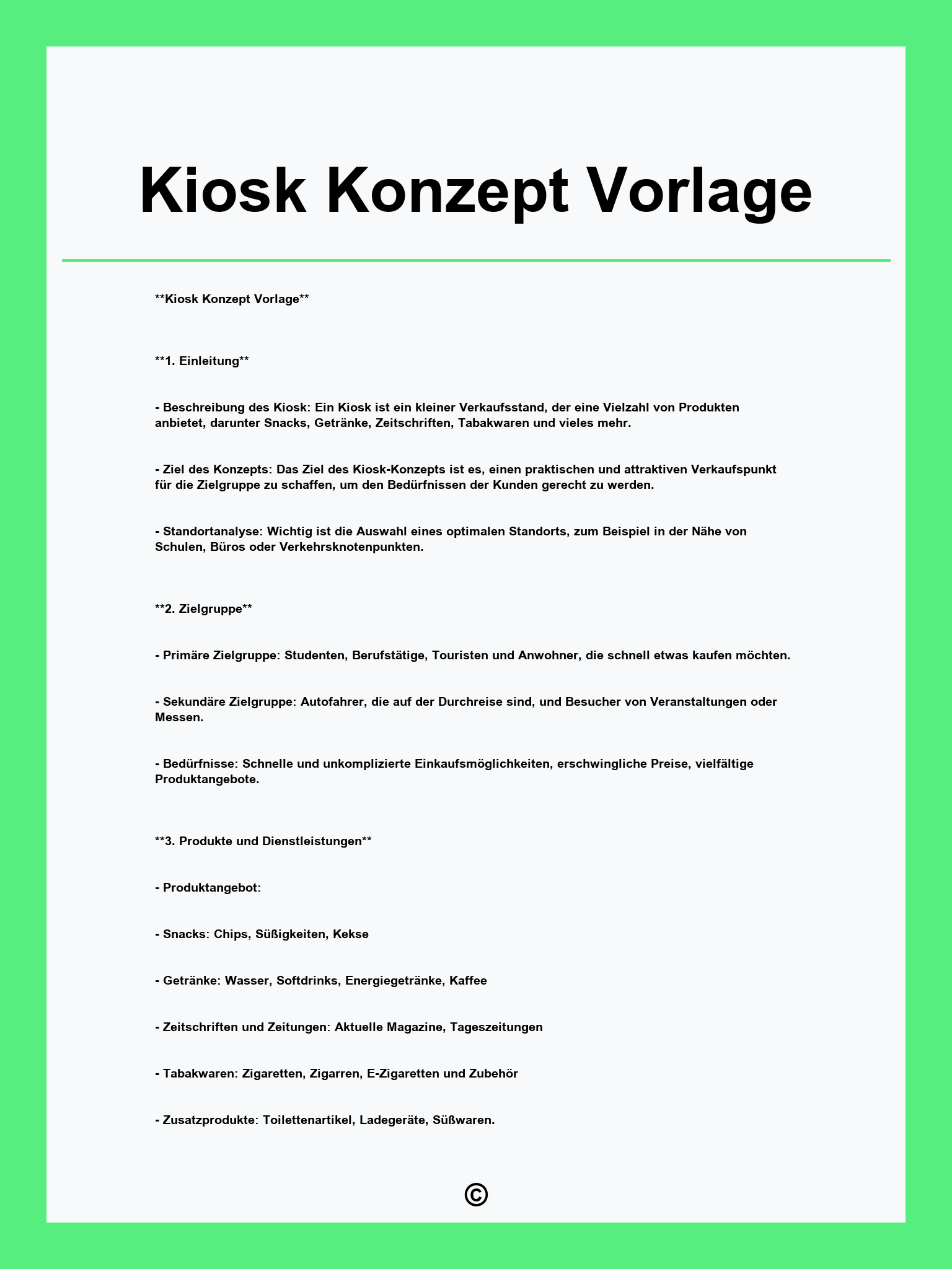 Kiosk Konzept Vorlage