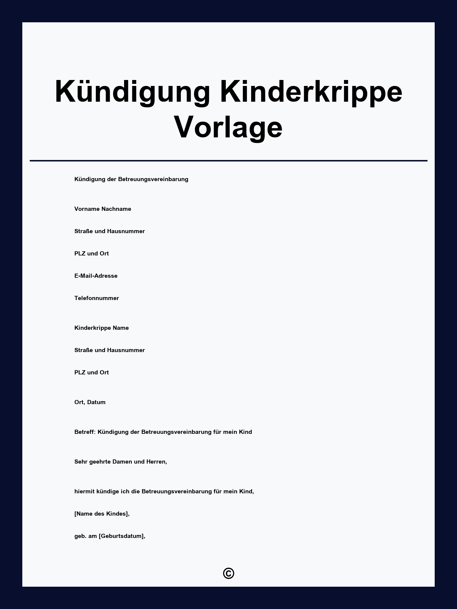 Kündigung Kinderkrippe Vorlage