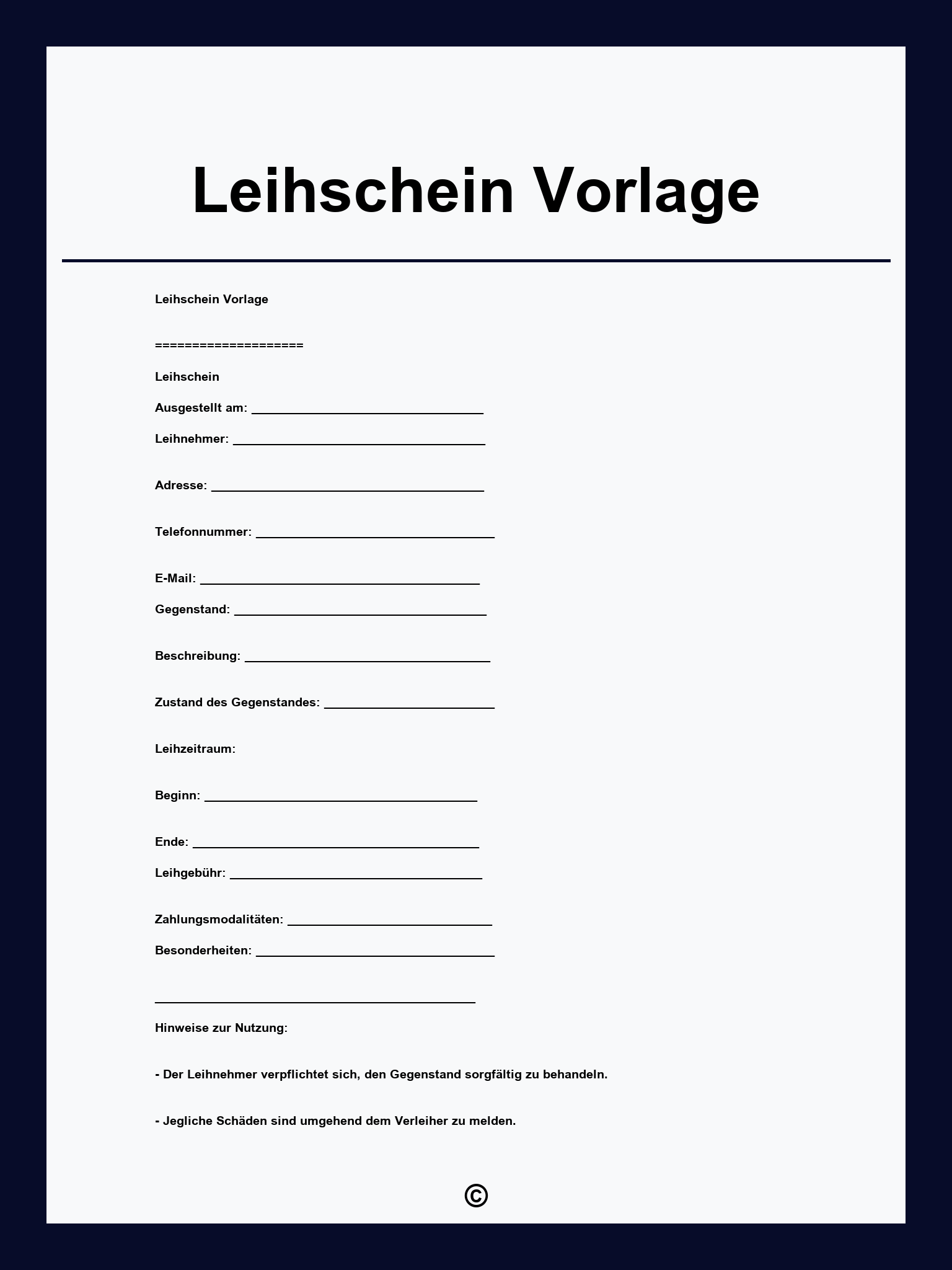 Leihschein Vorlage