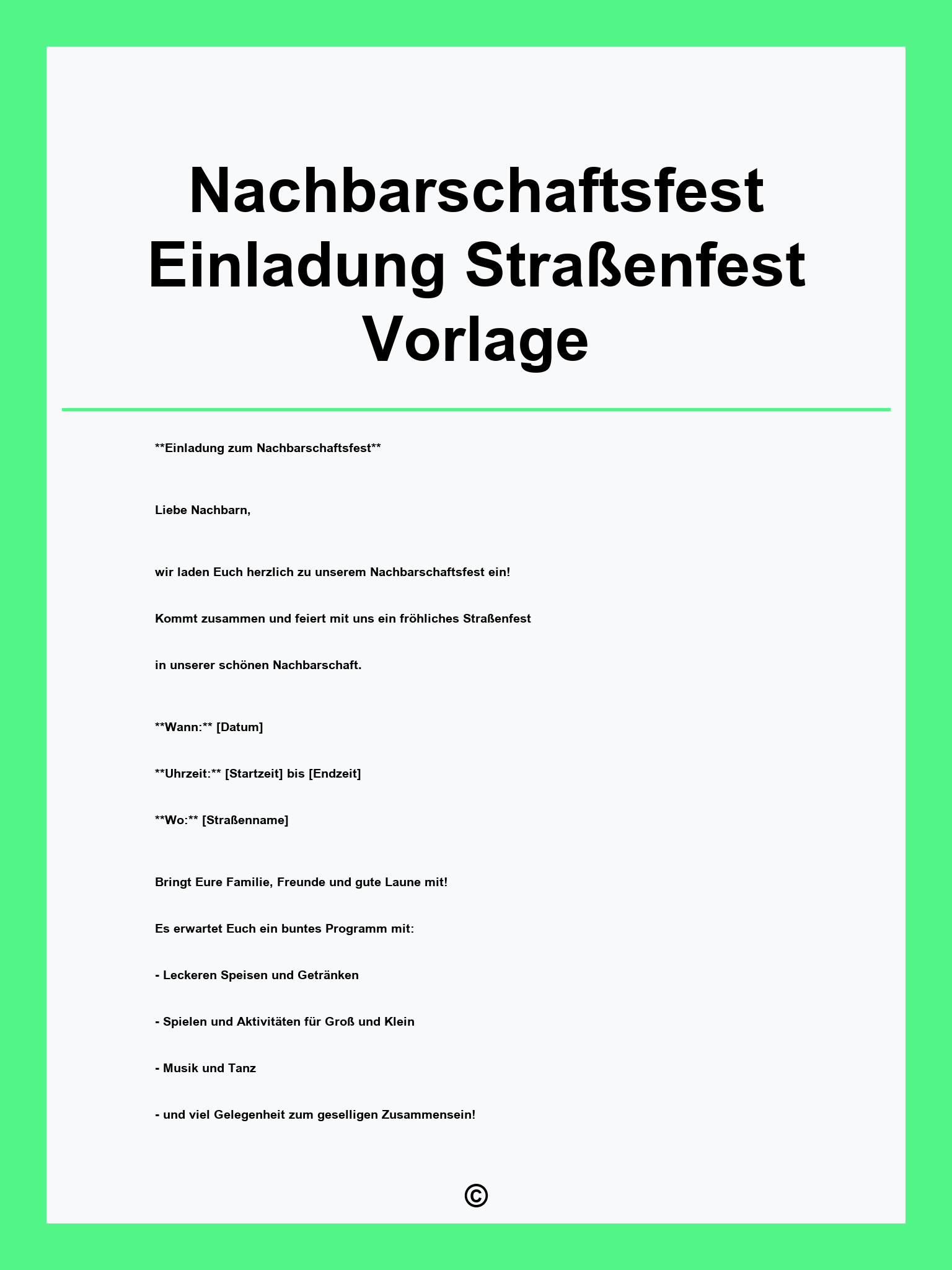 Nachbarschaftsfest Einladung Straßenfest Vorlage