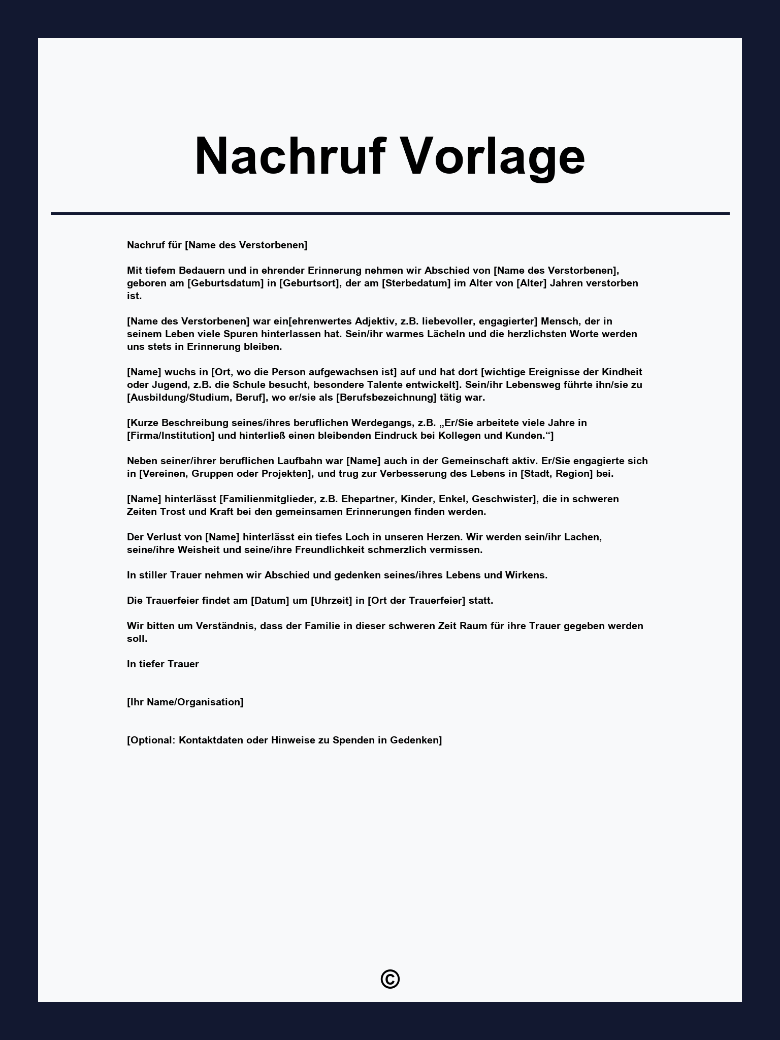 Nachruf Vorlage