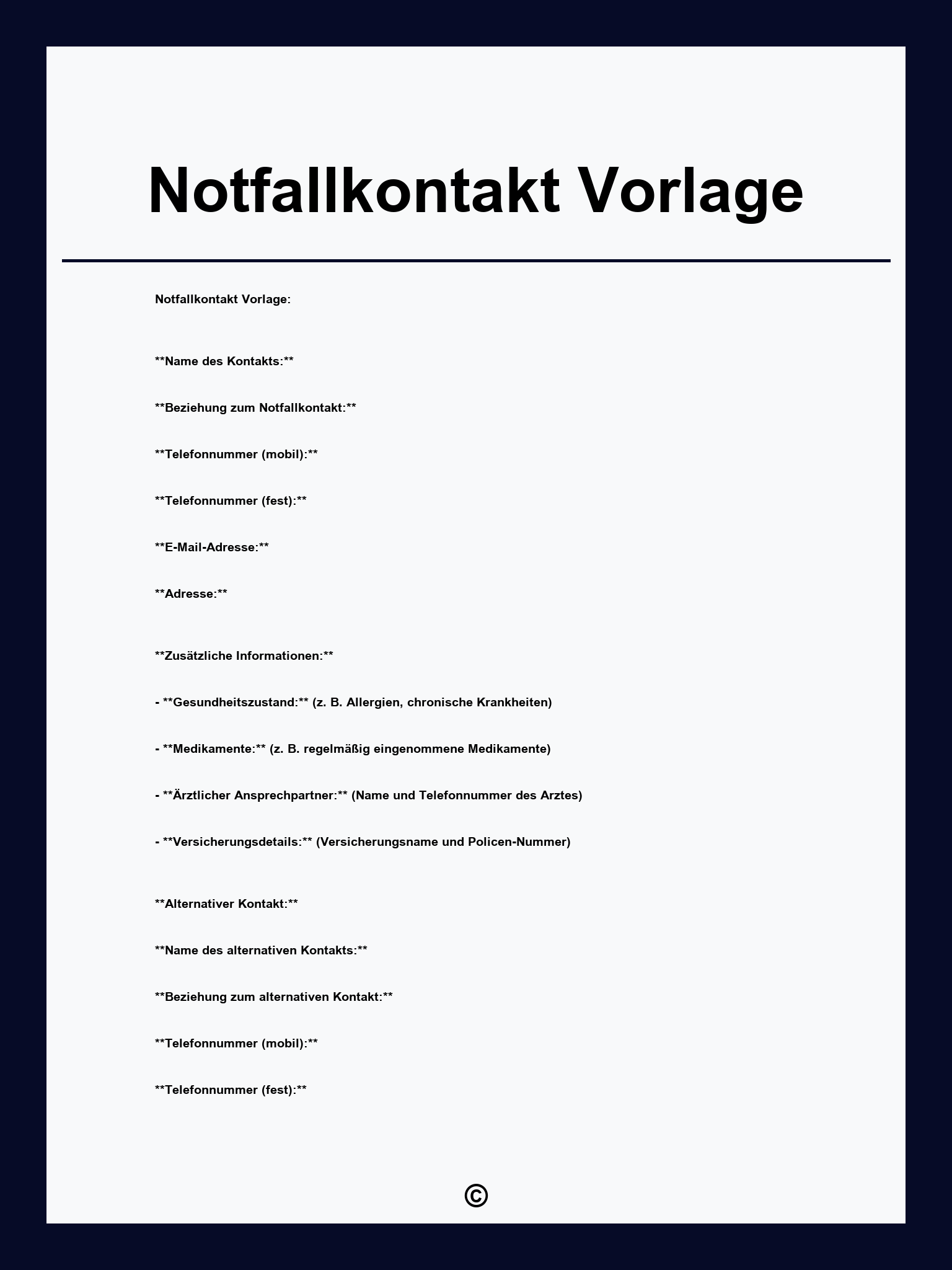 Notfallkontakt Vorlage