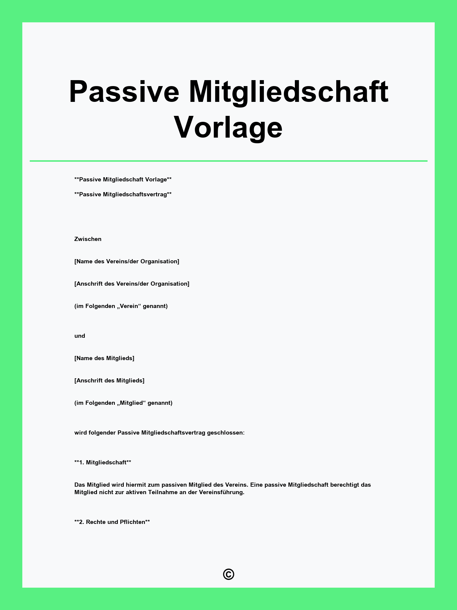 Passive Mitgliedschaft Vorlage