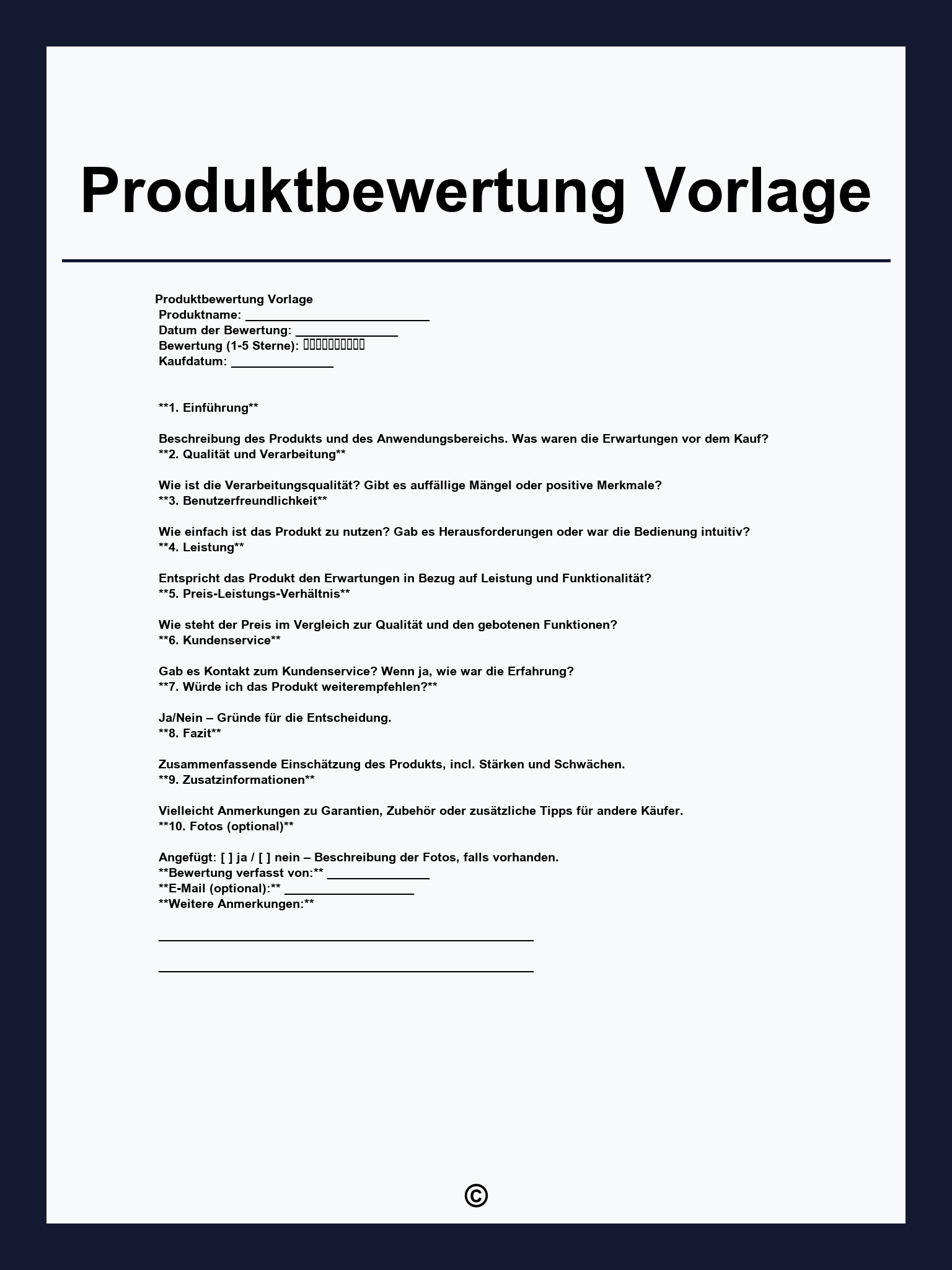 Produktbewertung Vorlage