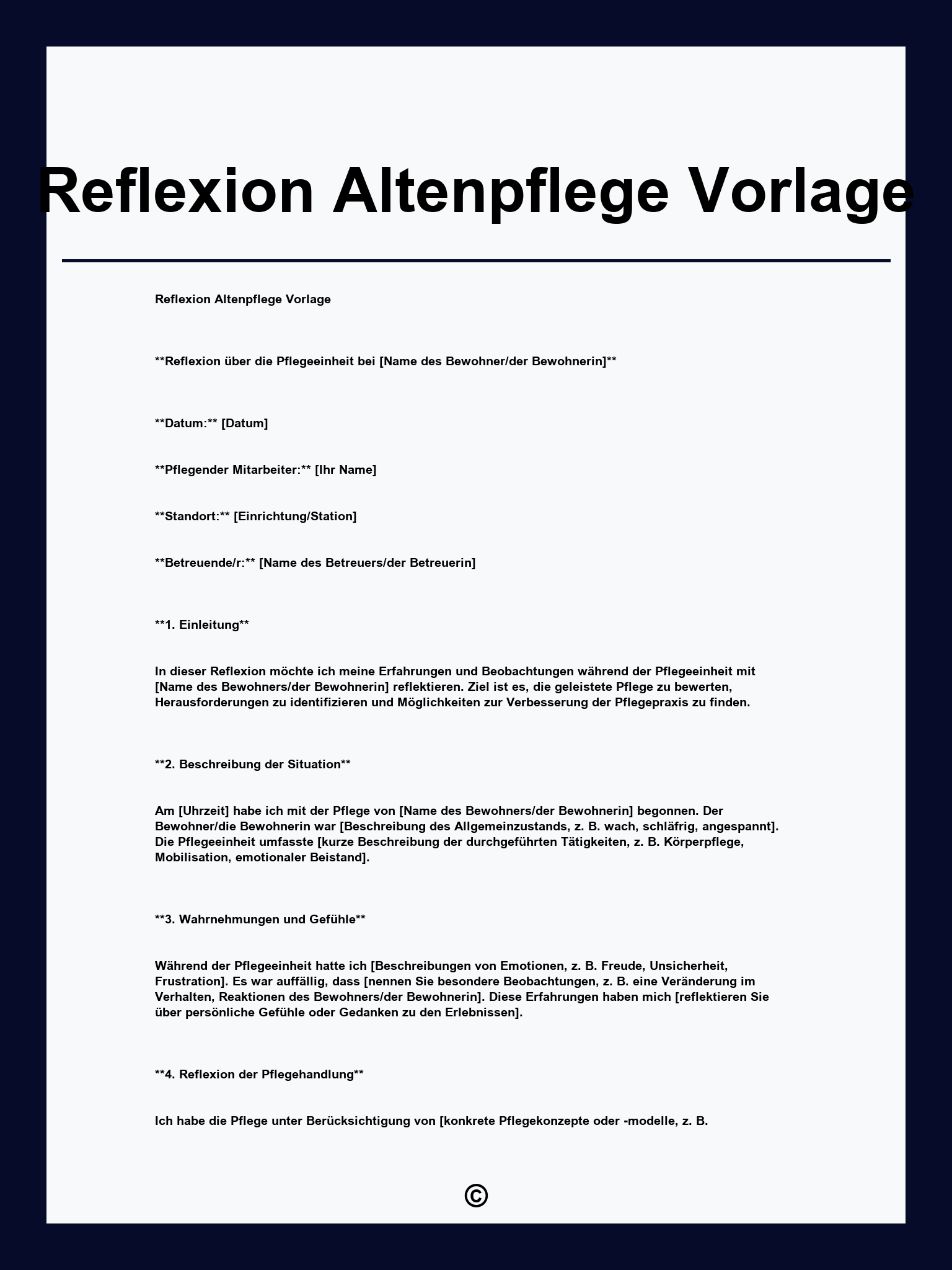 Reflexion Altenpflege Vorlage