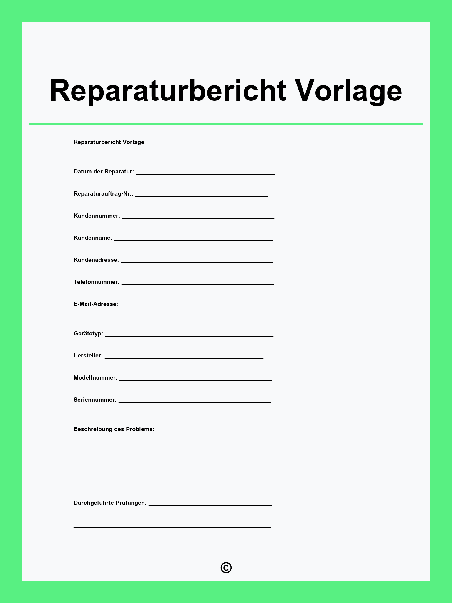 Reparaturbericht Vorlage