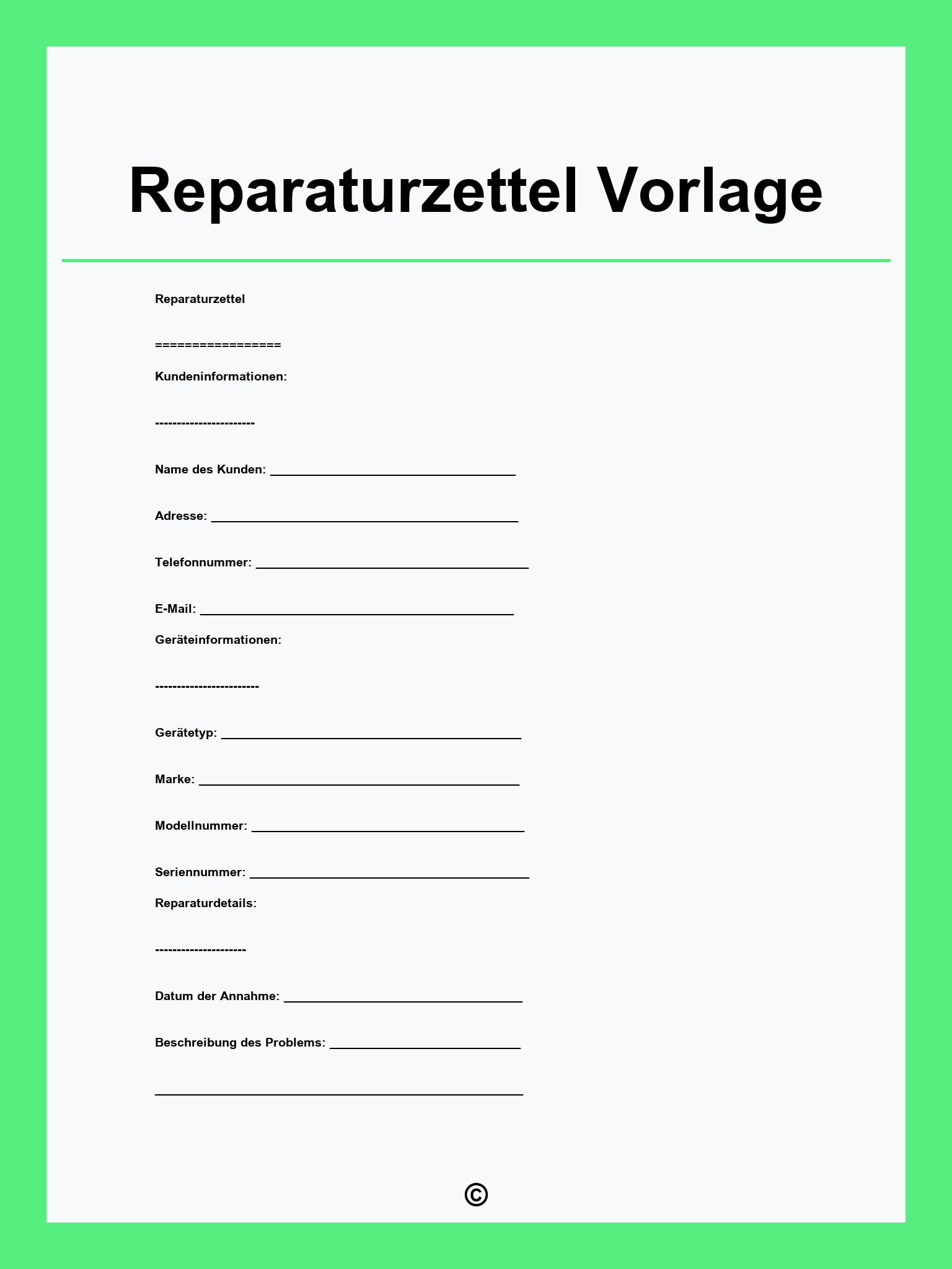 Reparaturzettel Vorlage