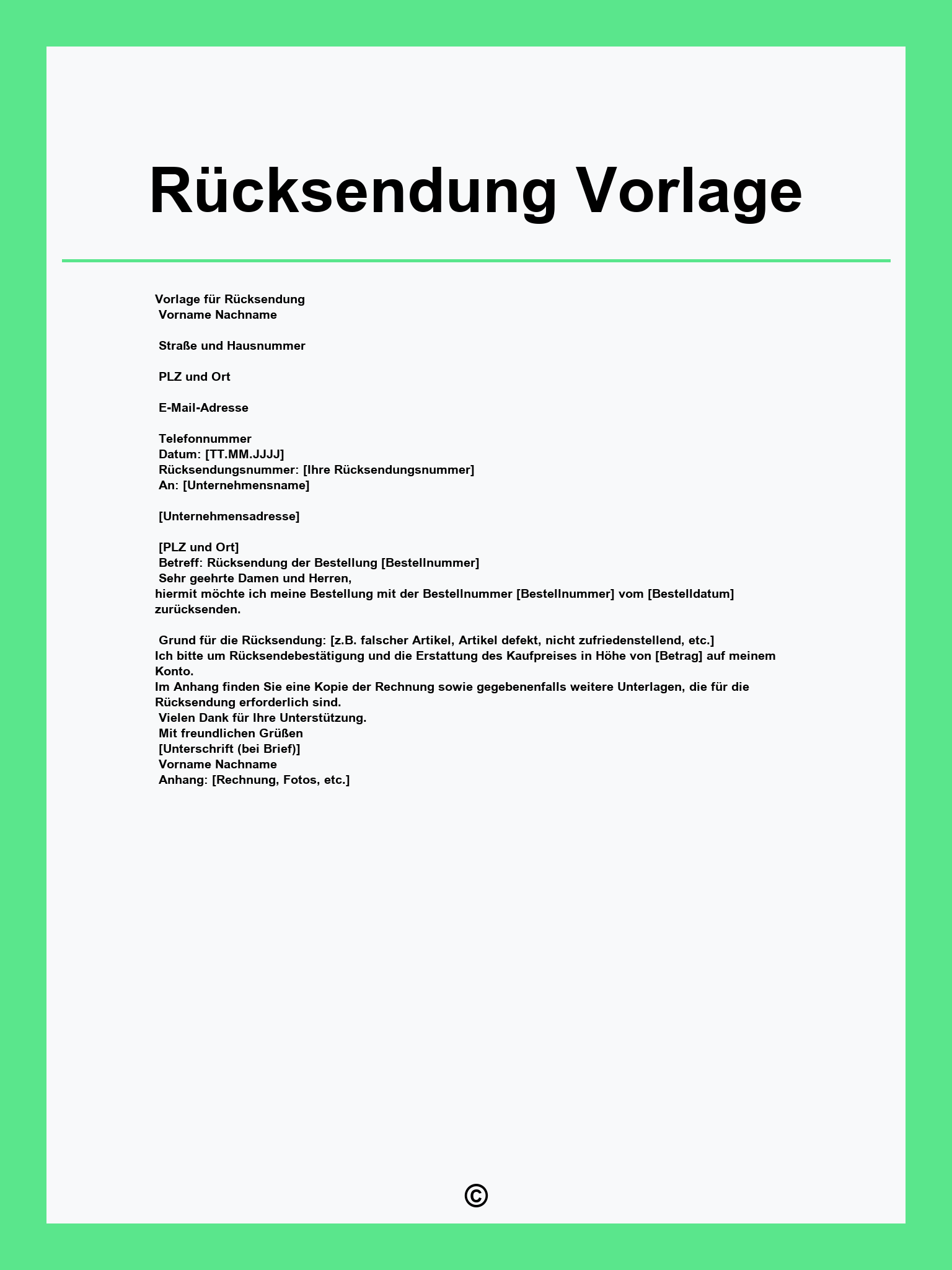 Rücksendung Vorlage
