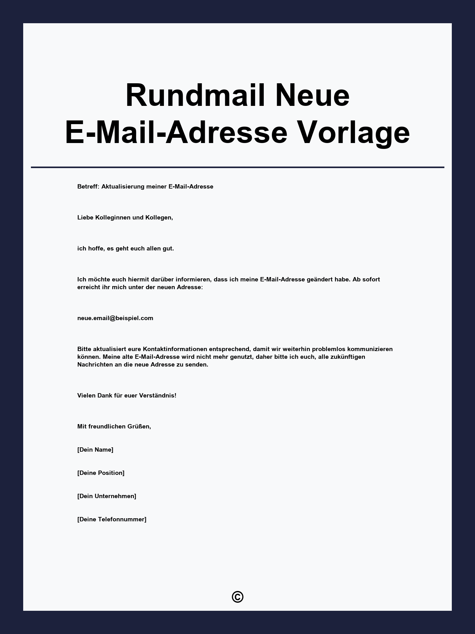Rundmail Neue E-Mail-Adresse Vorlage