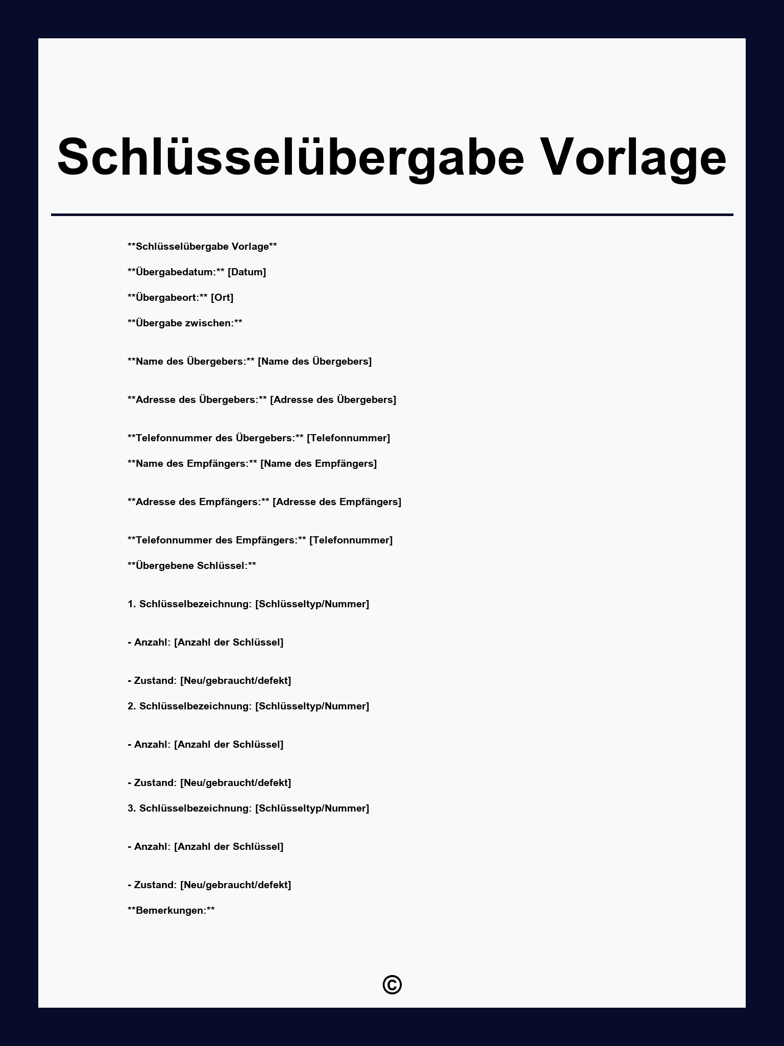 Schlüsselübergabe Vorlage
