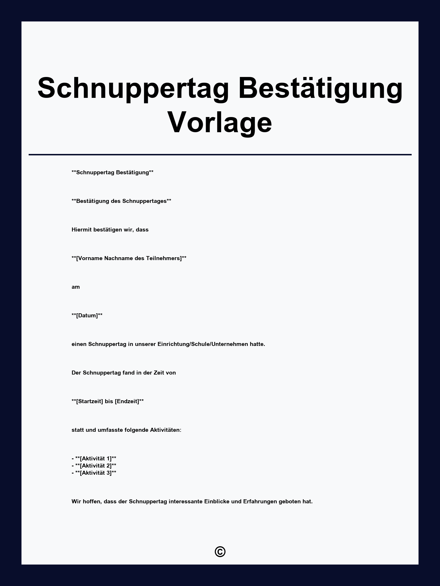 Schnuppertag Bestätigung Vorlage