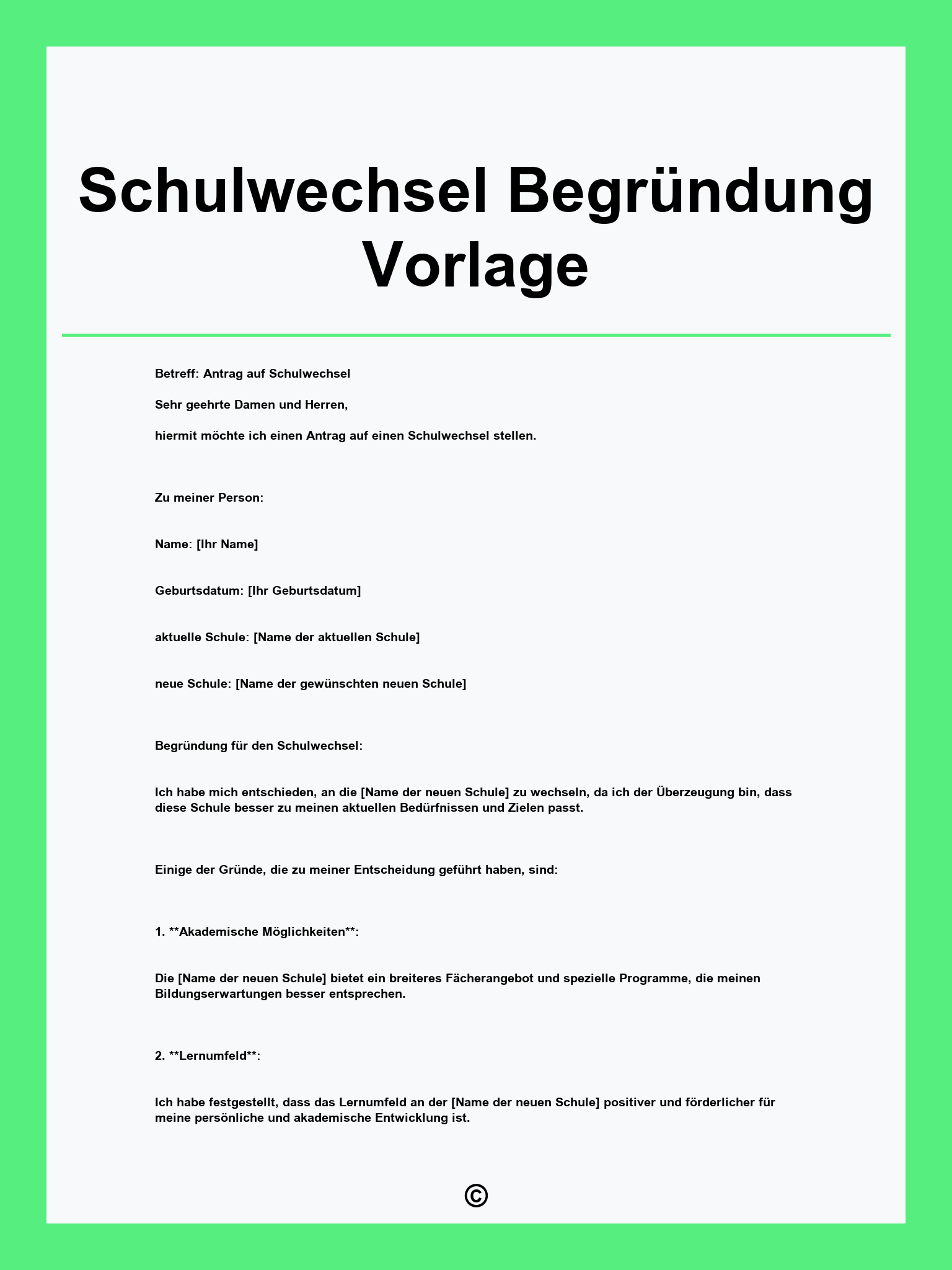 Schulwechsel Begründung Vorlage
