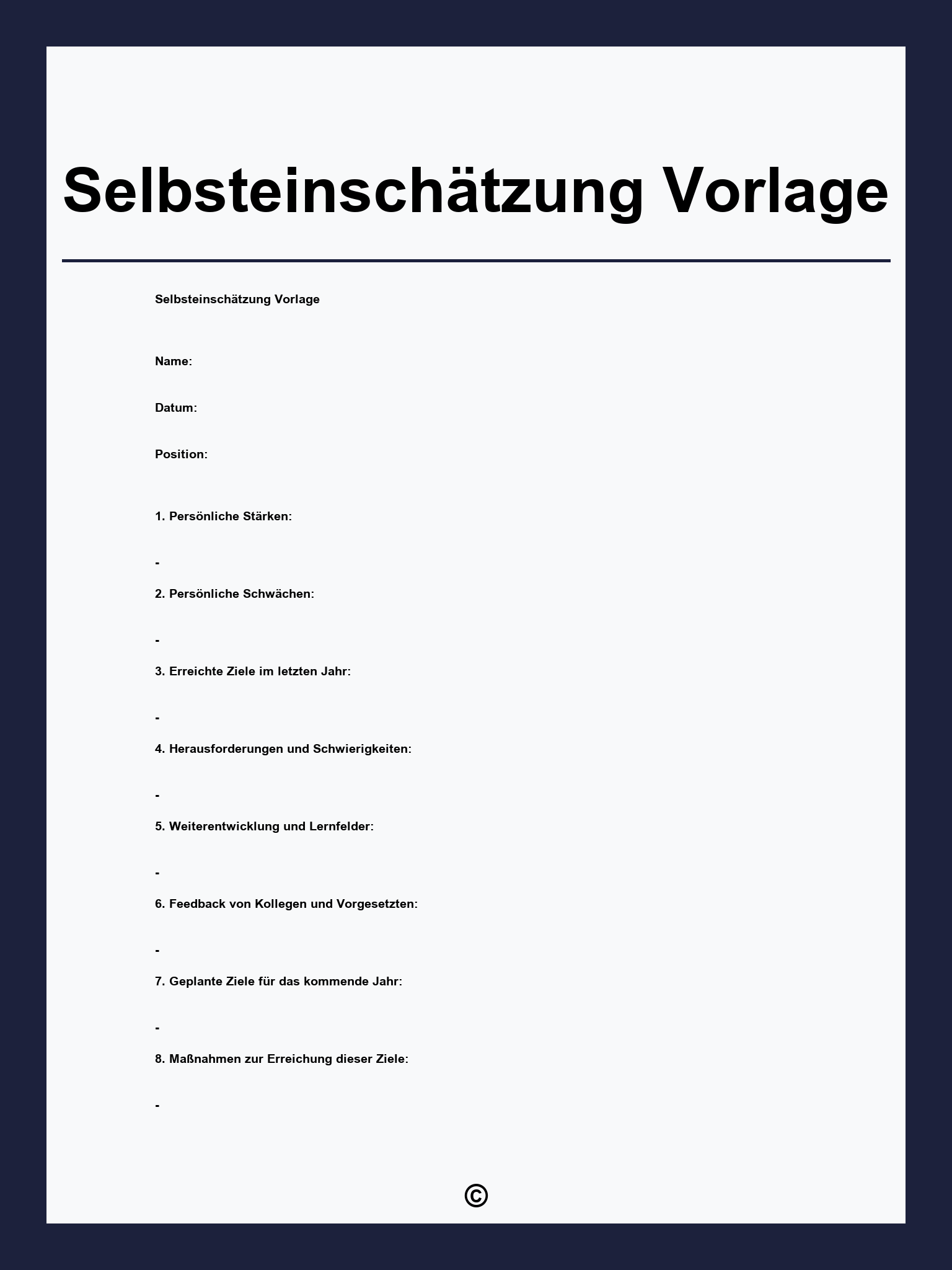 Selbsteinschätzung Vorlage