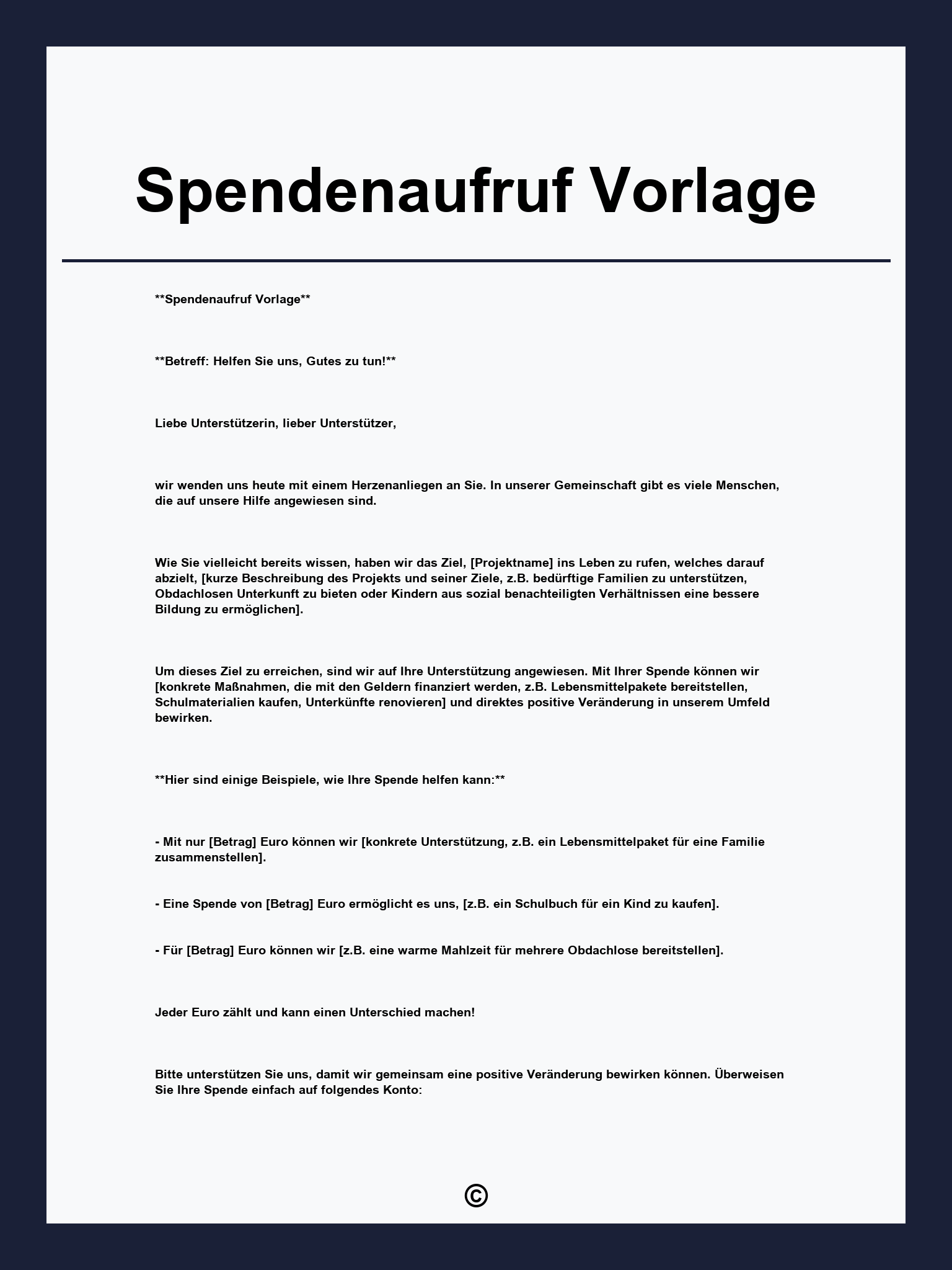 Spendenaufruf Vorlage