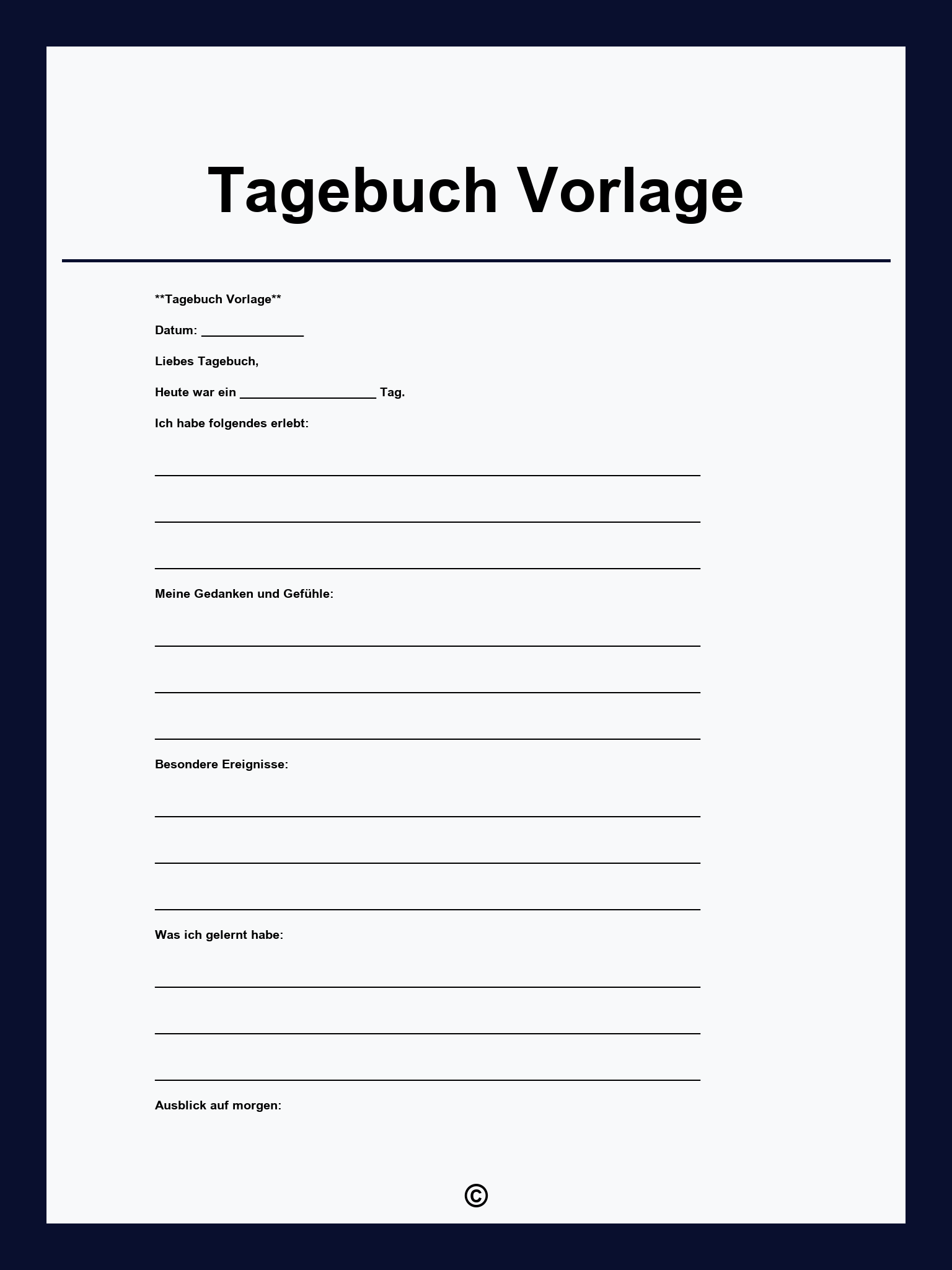 Tagebuch Vorlage