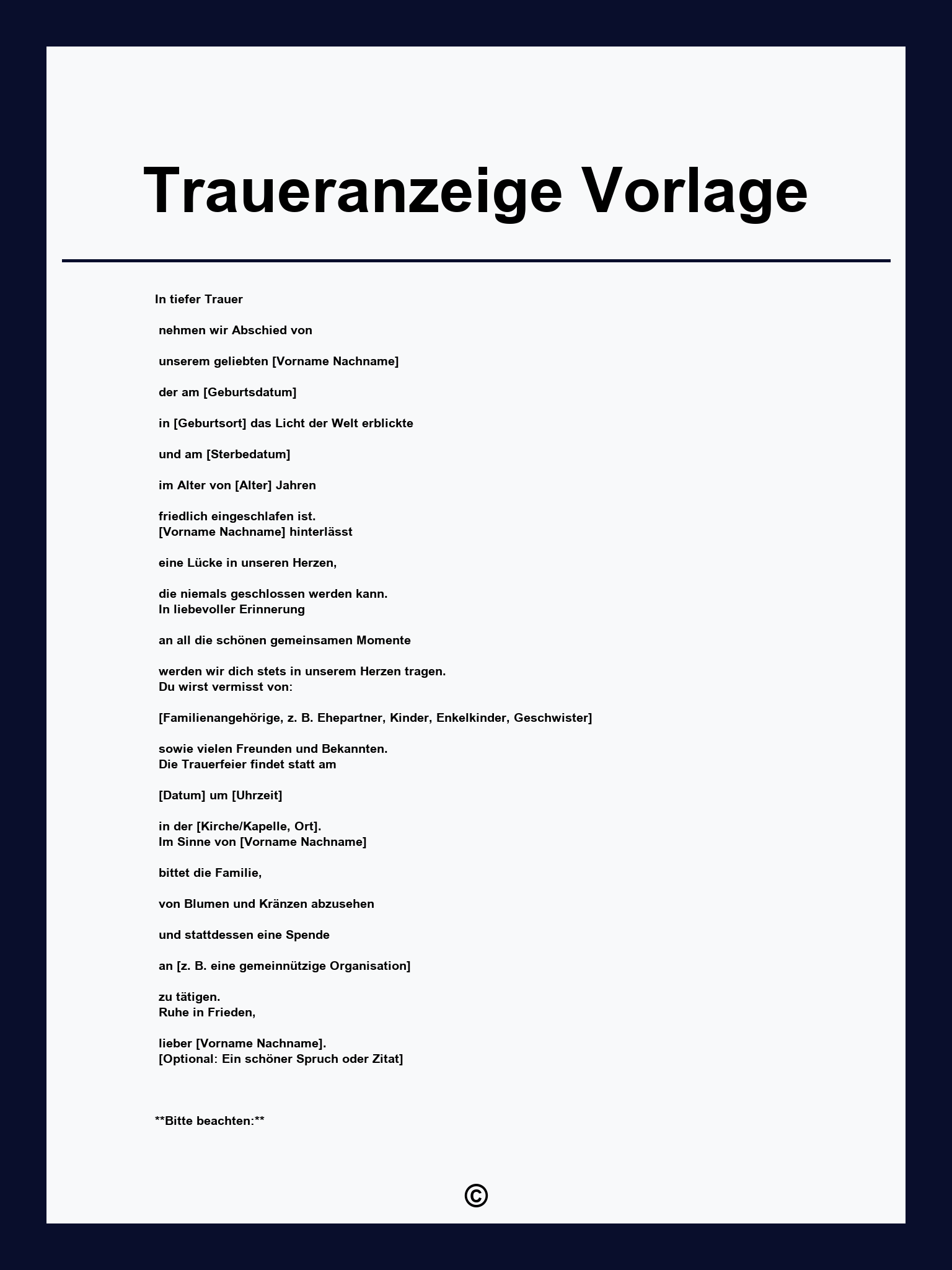 Traueranzeige Vorlage