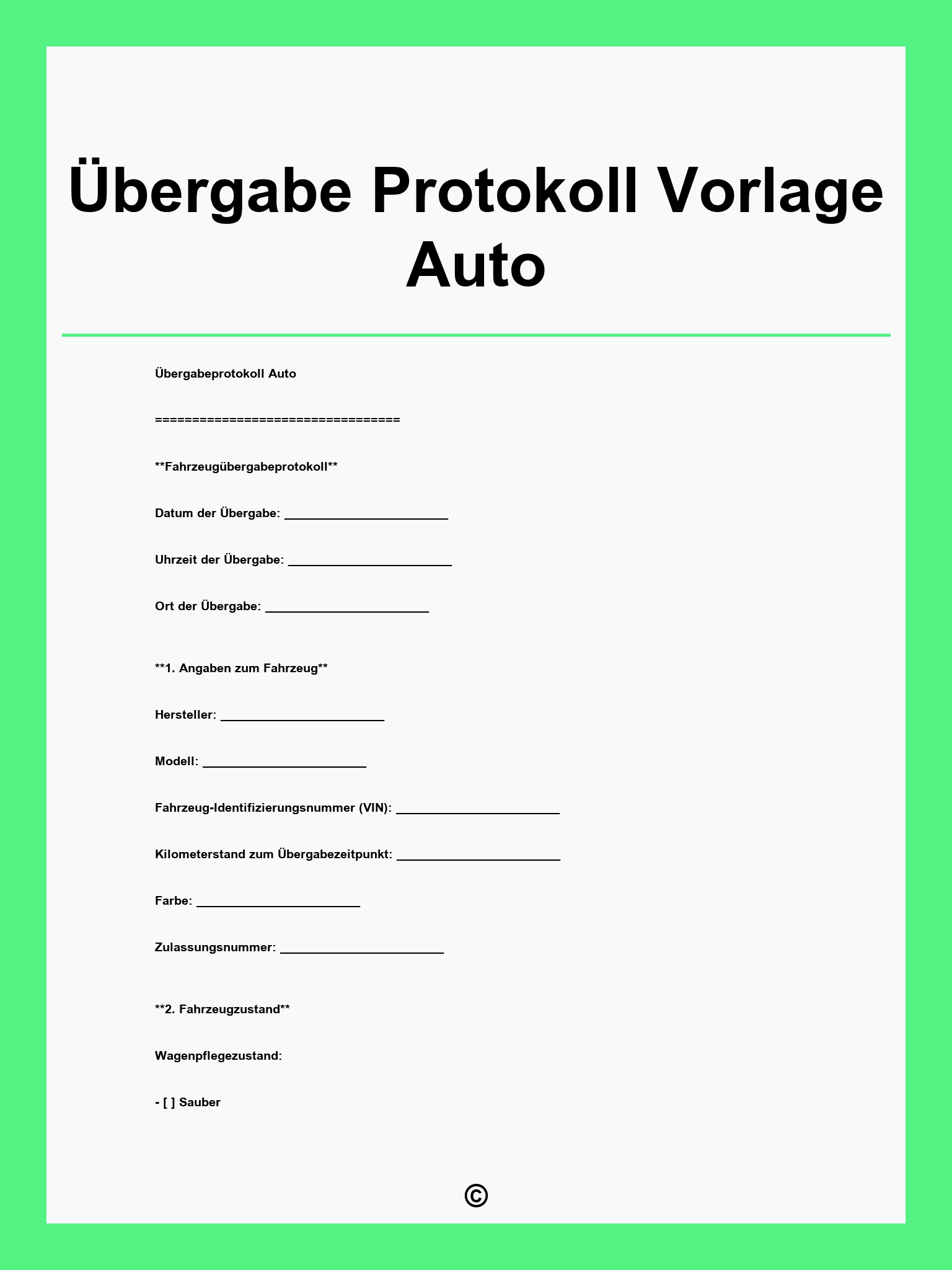 Übergabe Protokoll Vorlage Auto