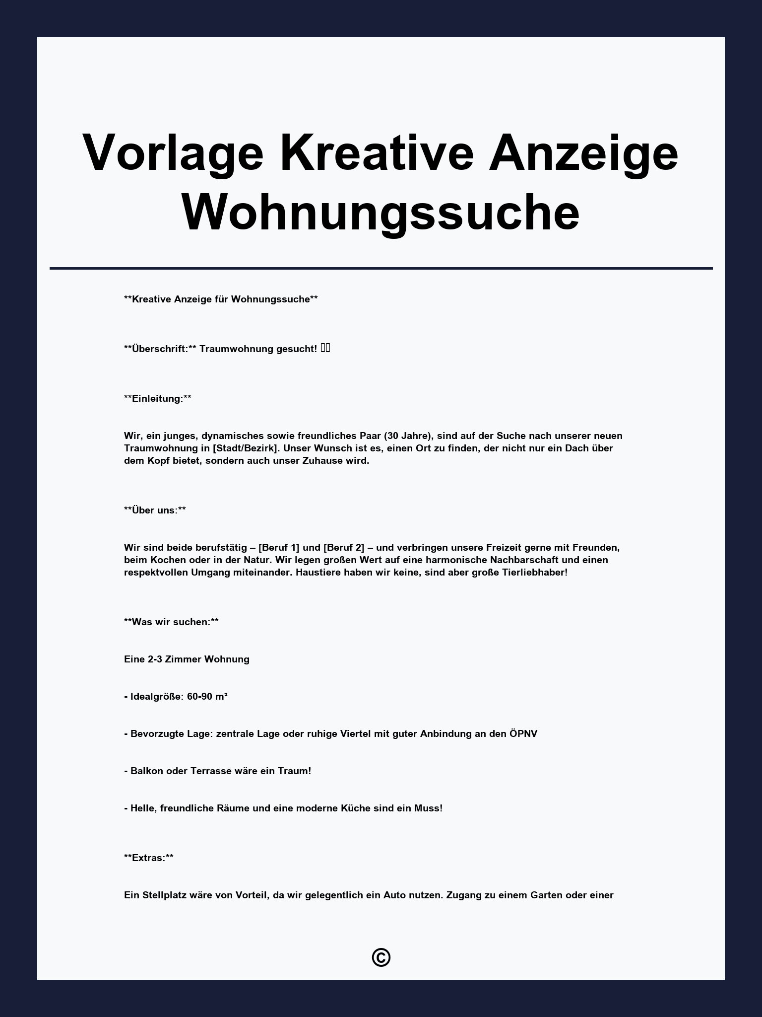 Vorlage Kreative Anzeige Wohnungssuche