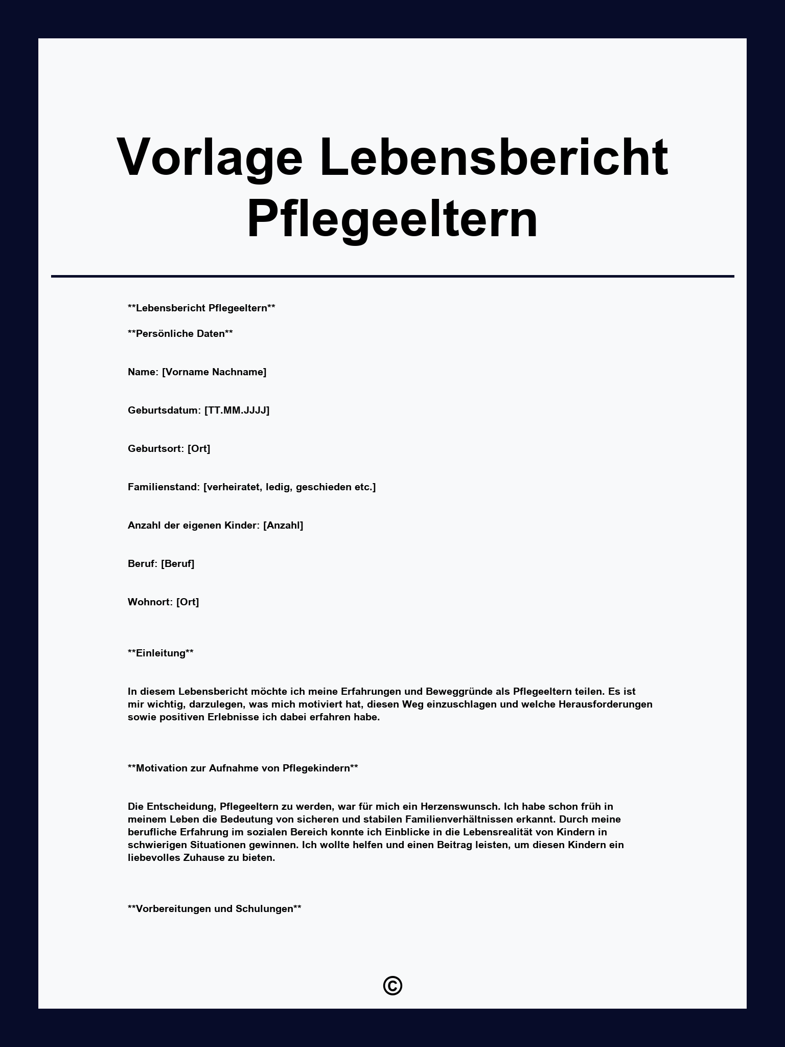 Vorlage Lebensbericht Pflegeeltern