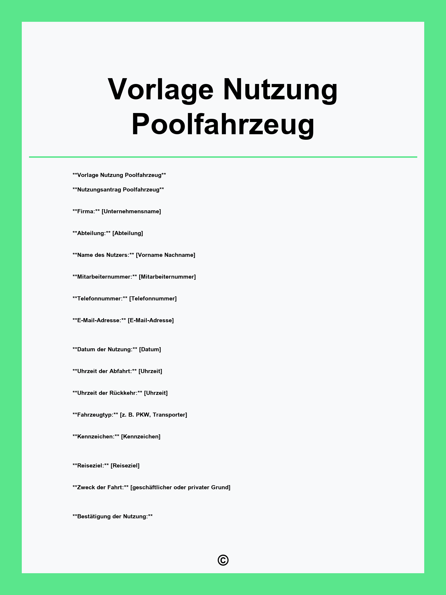 Vorlage Nutzung Poolfahrzeug