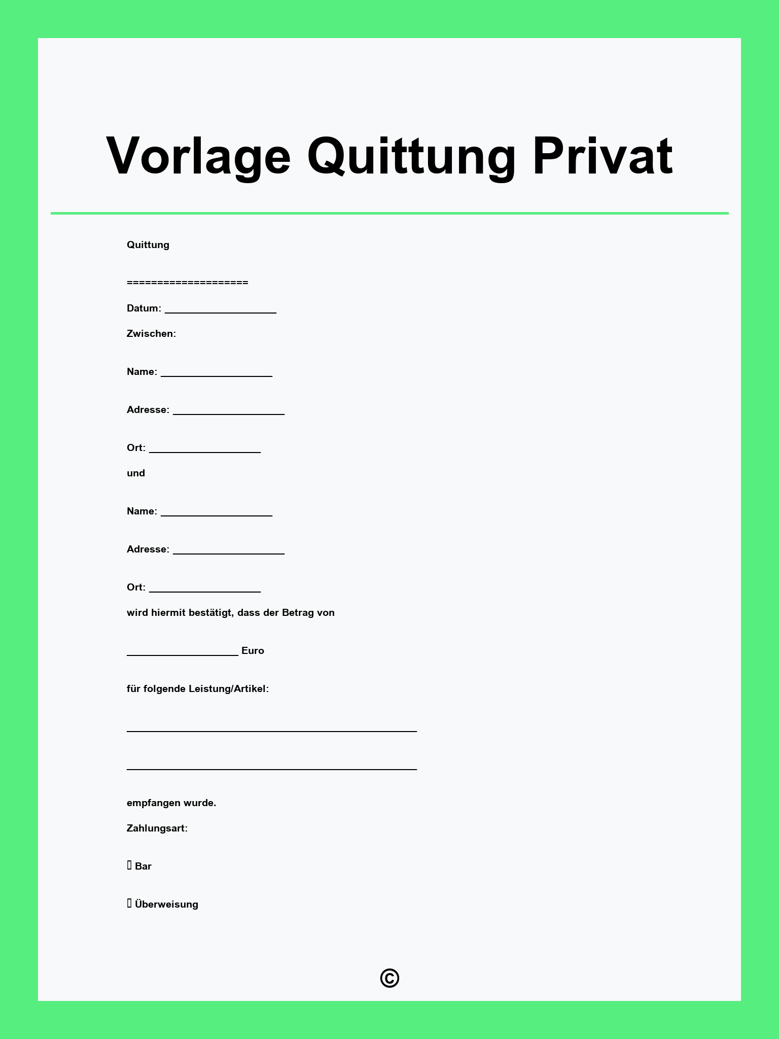 Vorlage Quittung Privat