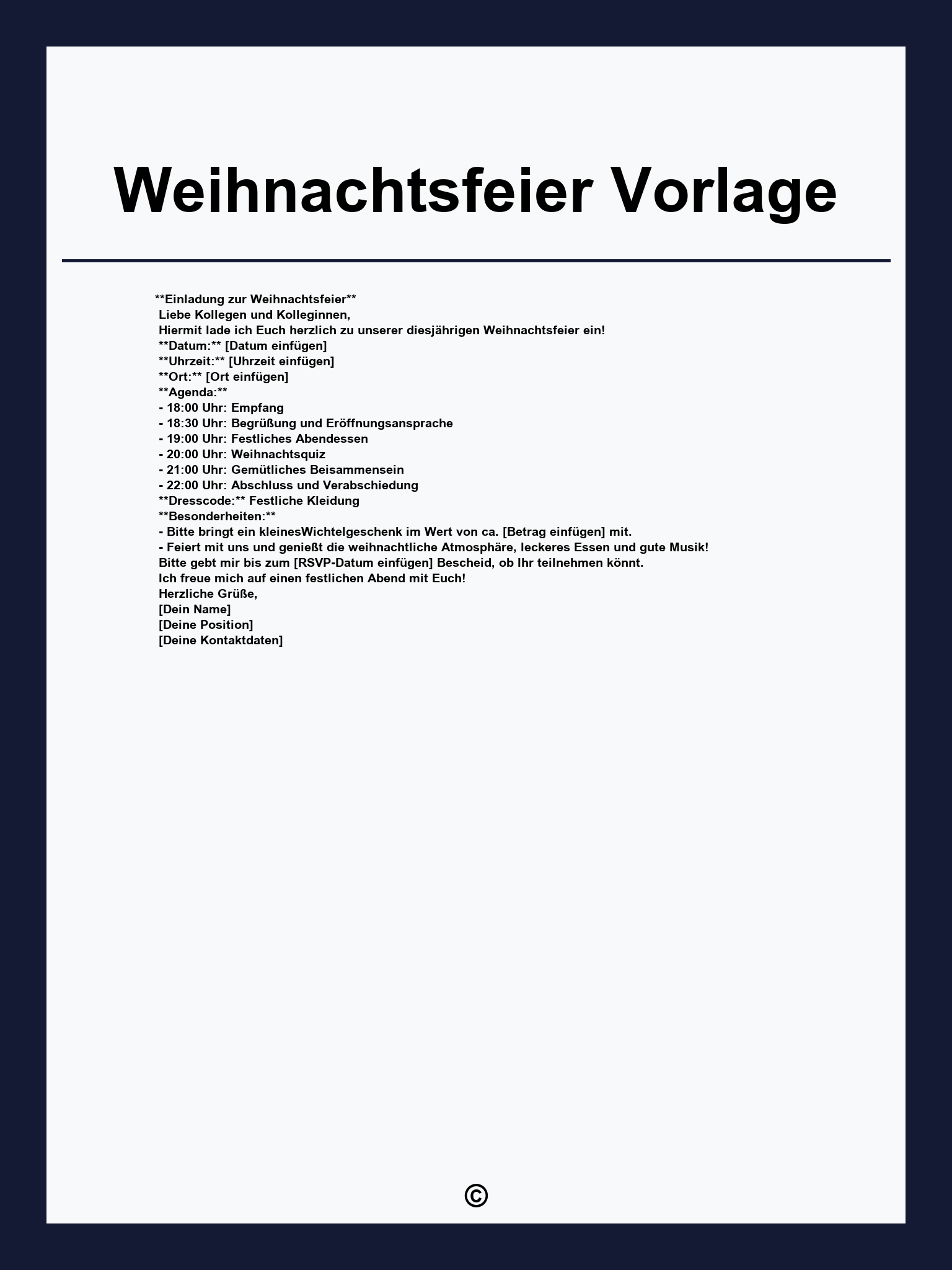 Weihnachtsfeier Vorlage