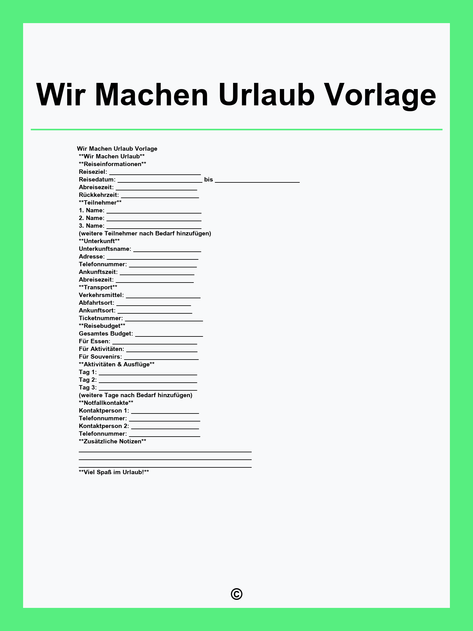 Wir Machen Urlaub Vorlage
