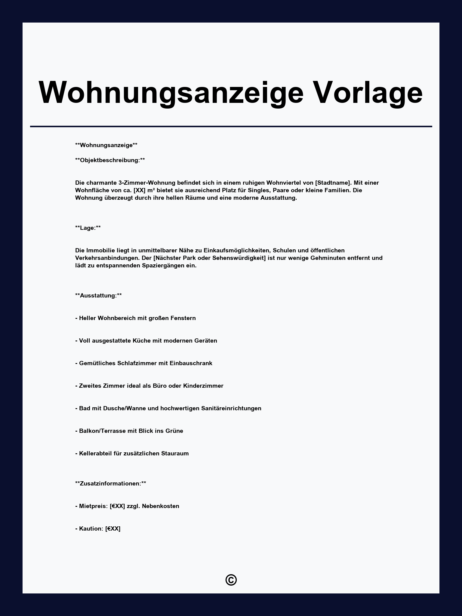 Wohnungsanzeige Vorlage