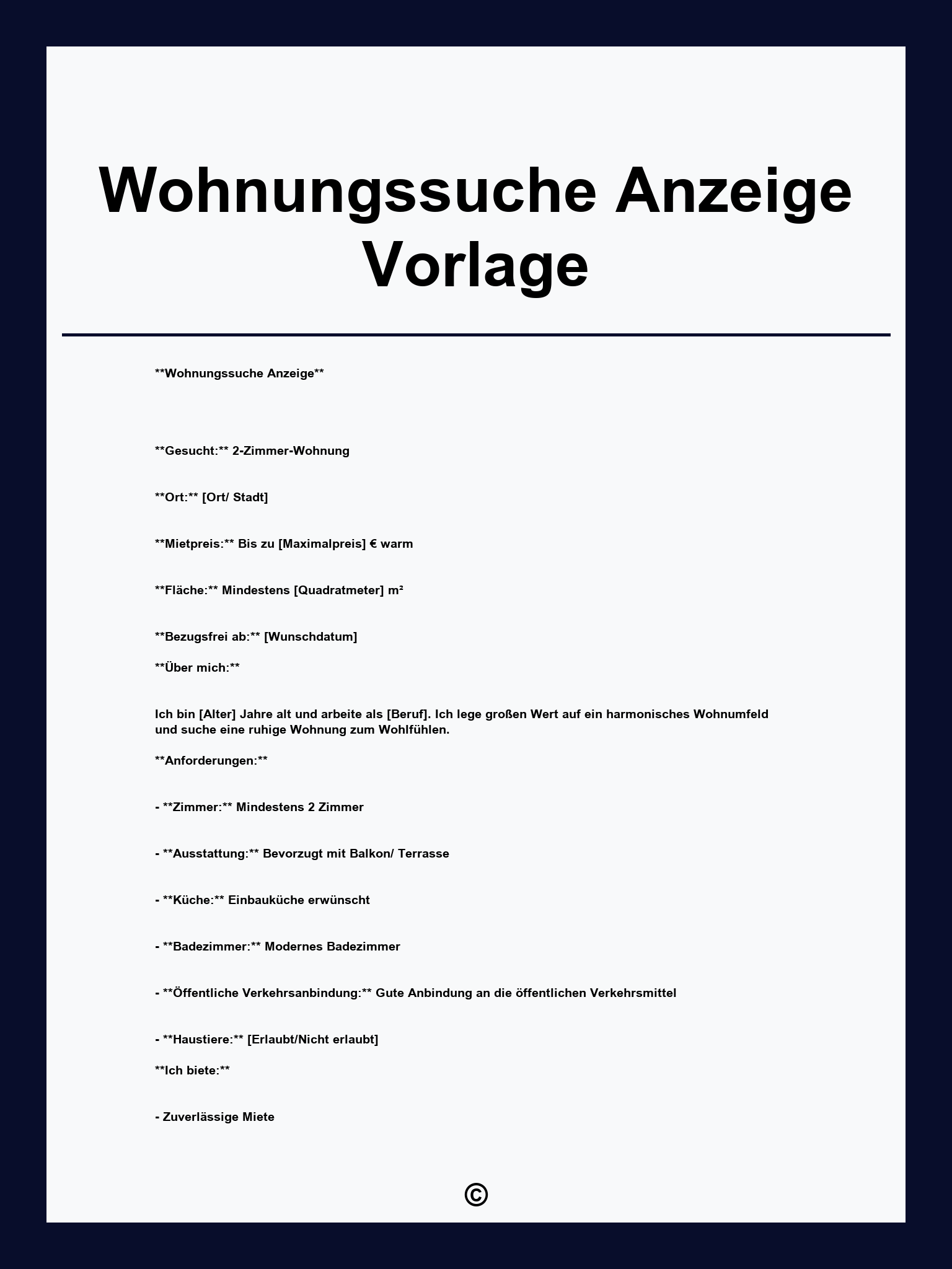 Wohnungssuche Anzeige Vorlage