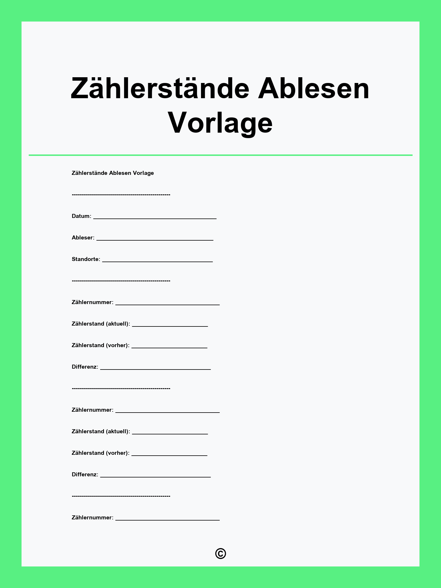 Zählerstände Ablesen Vorlage