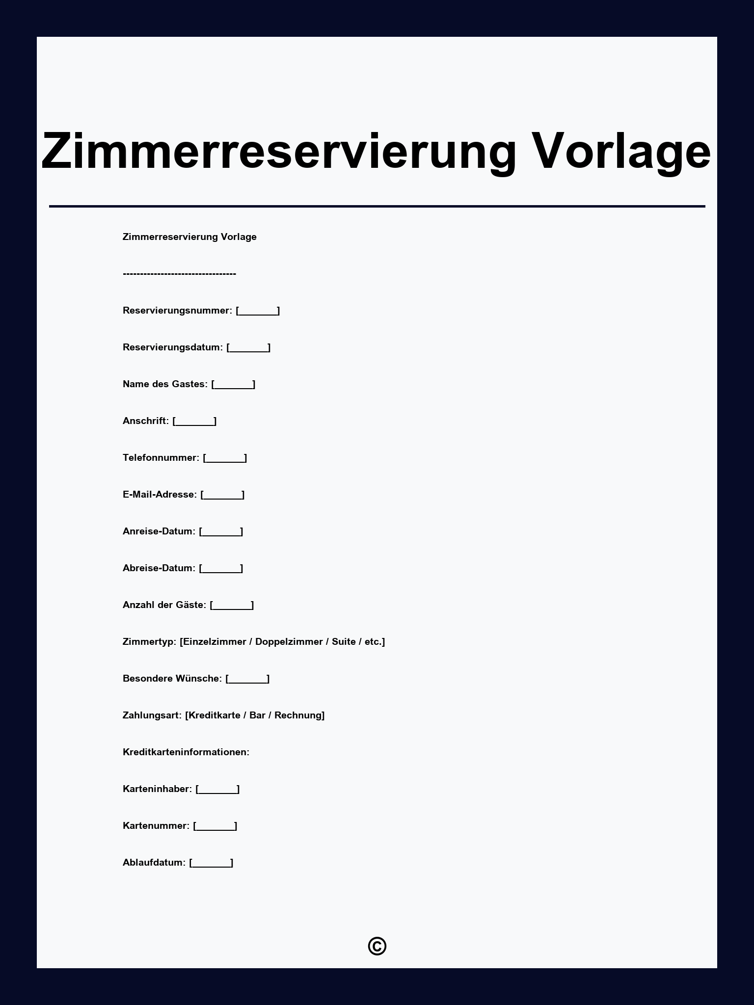 Zimmerreservierung Vorlage